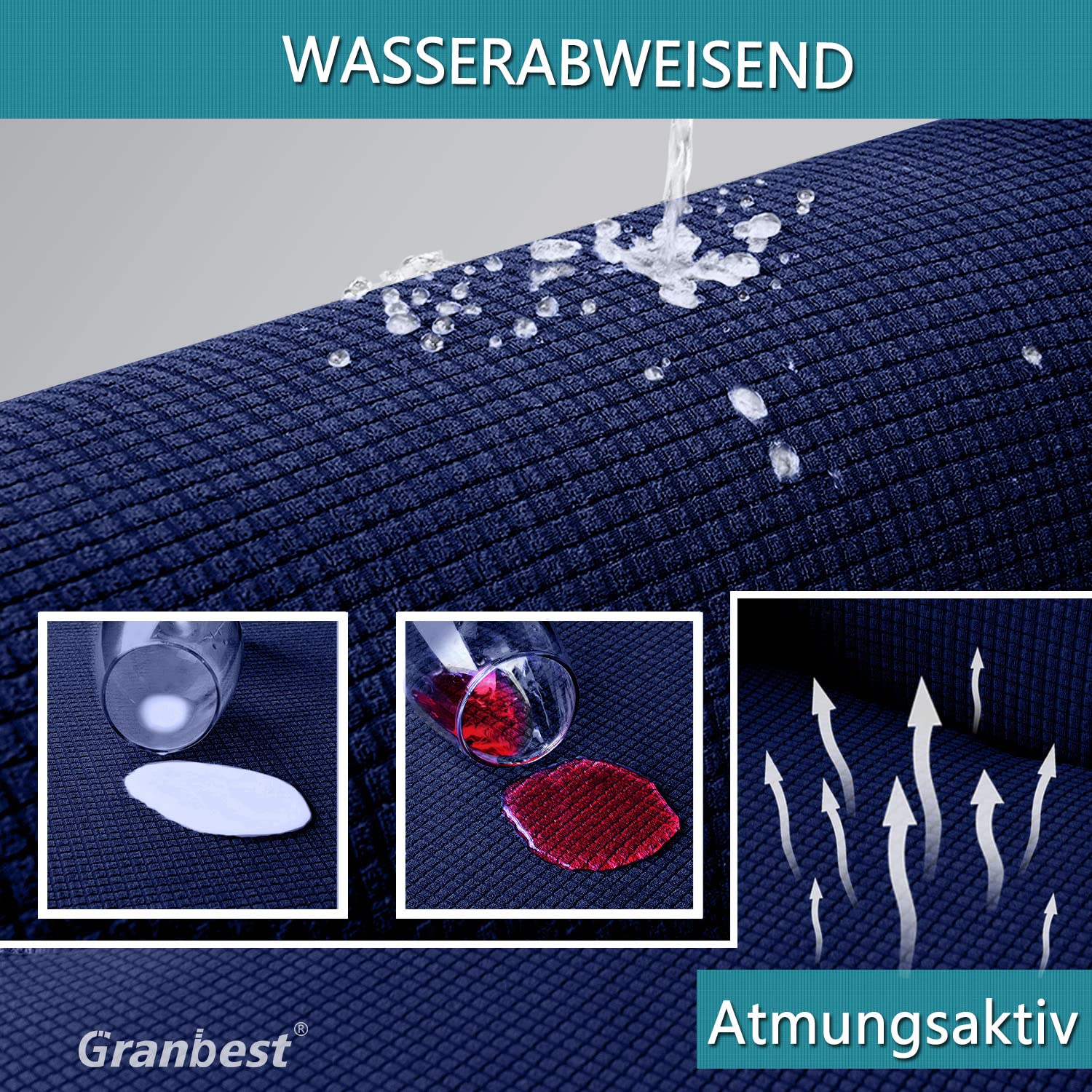 Granbest Copertura impermeabile senza bracciolo Futon ad alta elasticità per divano letto pieghevole antiscivolo senza braccioli (blu marino)
