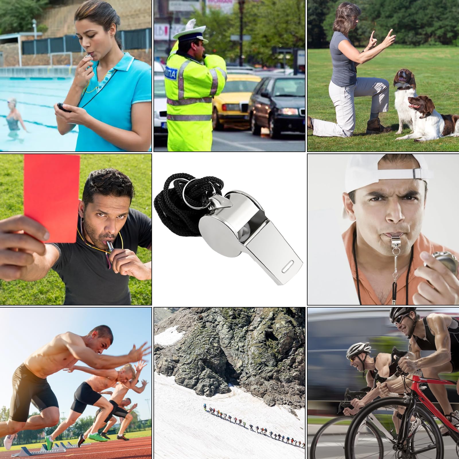 Silbato de Acero Inoxidable con Cuerda 24 Piezas para Entrenadores, Árbitros y Entrenamiento de Animales