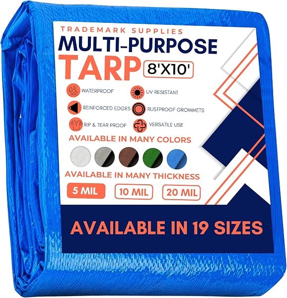Large Waterproof Tarp- Heavy Duty Thick Poly Tarpaulin Ideal for Canopy Tents, Boats, RV or Pool Covers- Multipurpose Protective Tarps with Grommets for Indoor and Outdoor Use - 1