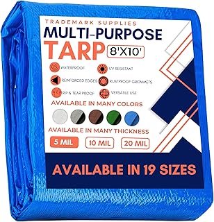 Large Waterproof Tarp Thick Poly Tarpaulin Ideal for Canopy Tents, Boats, RV or Pool Covers - Multipurpose Protective Tarps with Grommets for Indoor and Outdoor Use | 8' x 10'