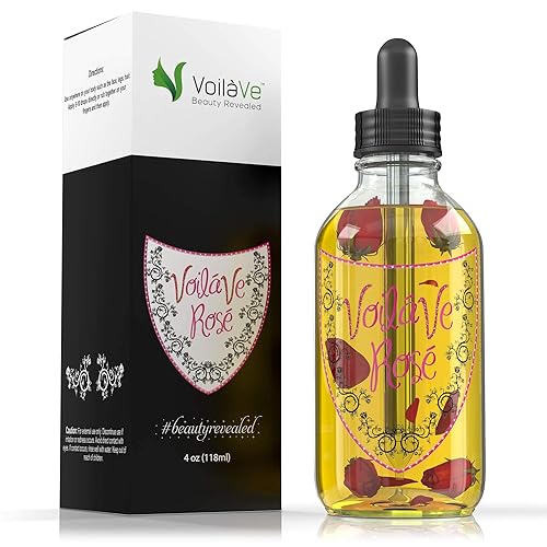 VoilaVe Aceite de rosa orgánico para cara, cabello y cuerpo, hidratante hidratante para piel seca, cuero cabelludo, uñas y cutículas, reduce