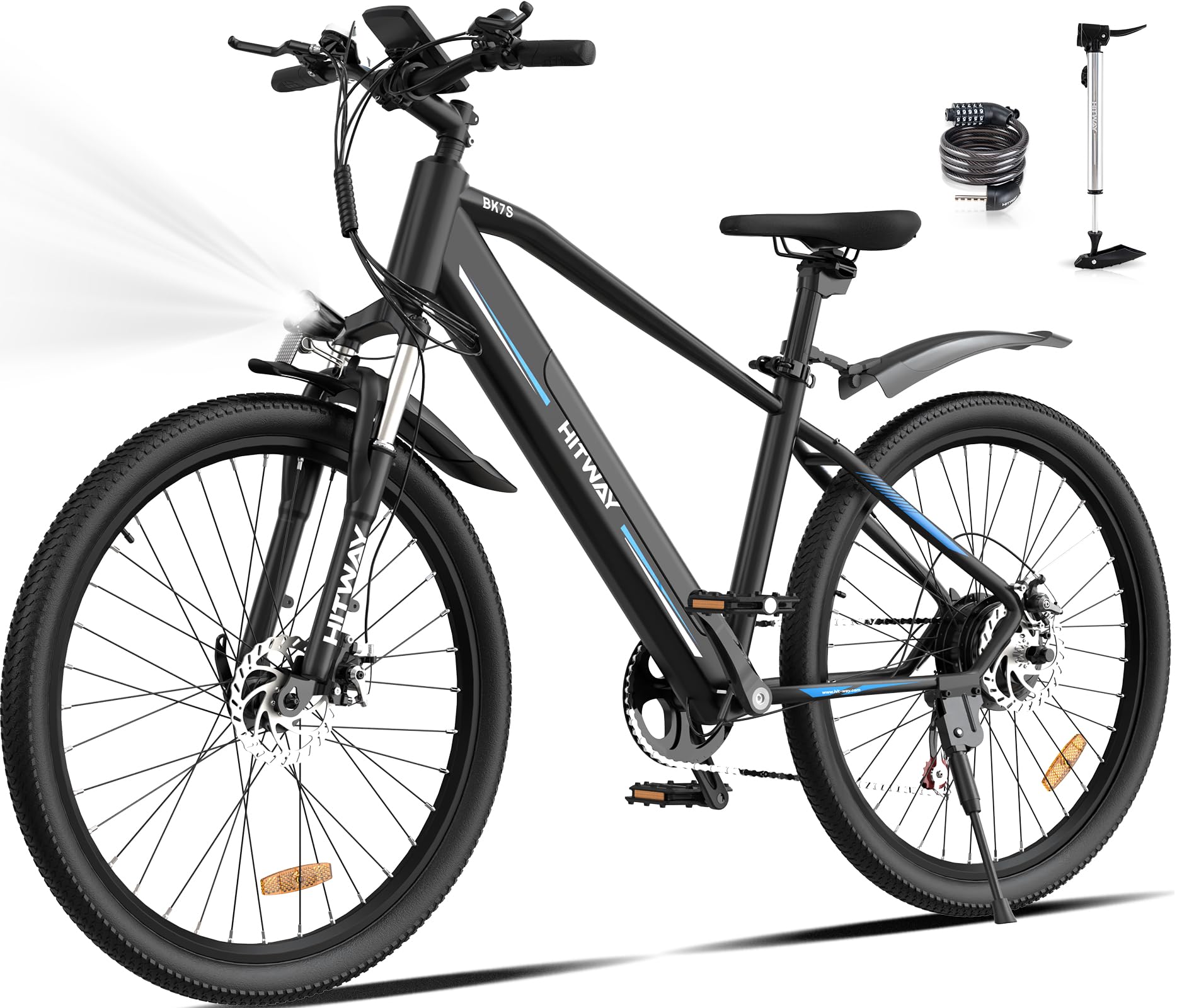 HITWAY 26" vélo électrique, Velo Electrique Homme, VTT Electrique Adulte Homme, vélo de Trekking électrique avec Batterie 36V 12Ah, Moteur arrière 250W, EBike avec Transmission 7 Vitesses, Pedelec.
