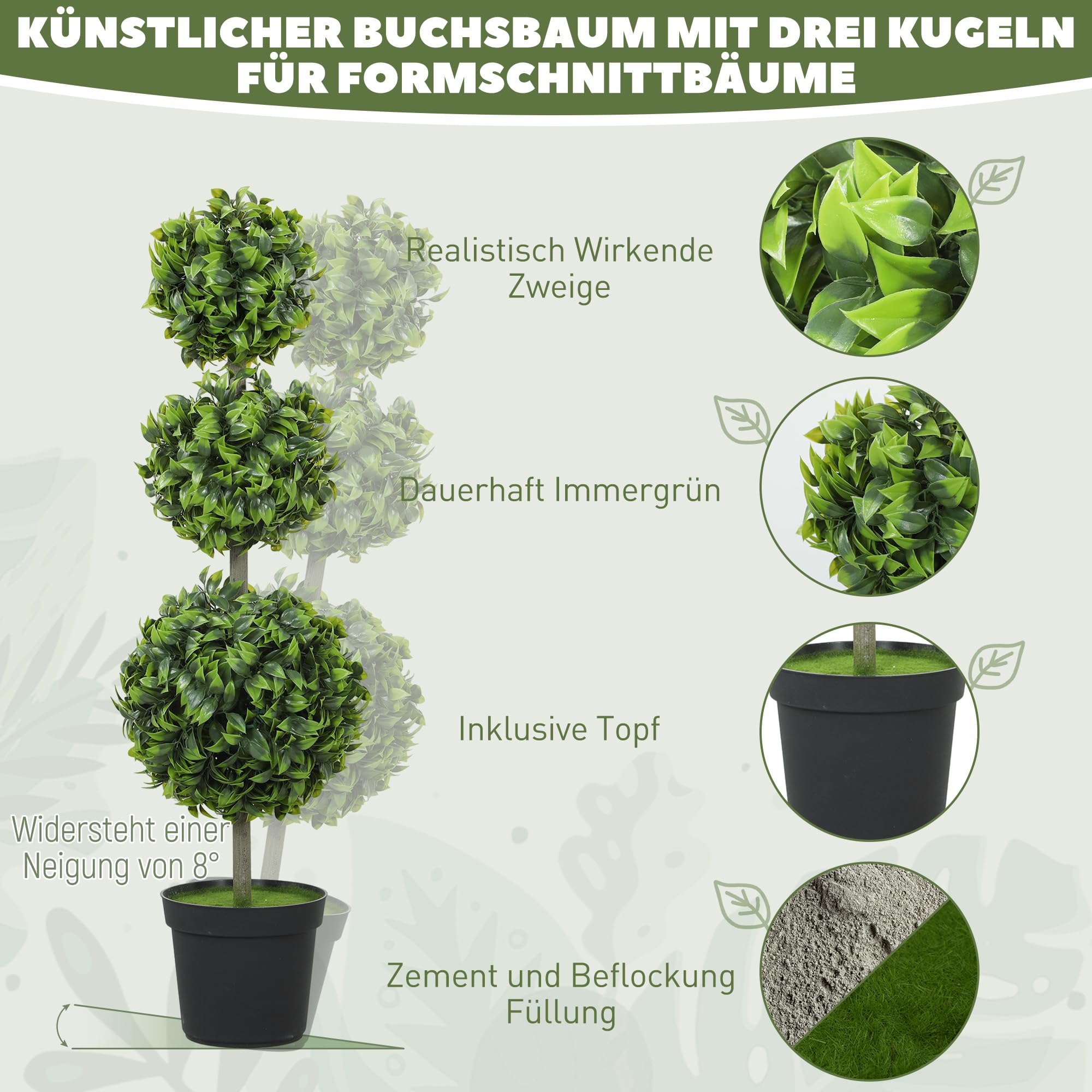 HOMCOM Künstlicher Buchsbaum Groß 100cm Kunstpflanze im Topf 2er Set | Künstliche Pflanzen im Topf, Kunstbaum, UV-Schutz, Wie Echt, für Wohnzimmer Büro Garten, Moderne Dekoration, Geschenk