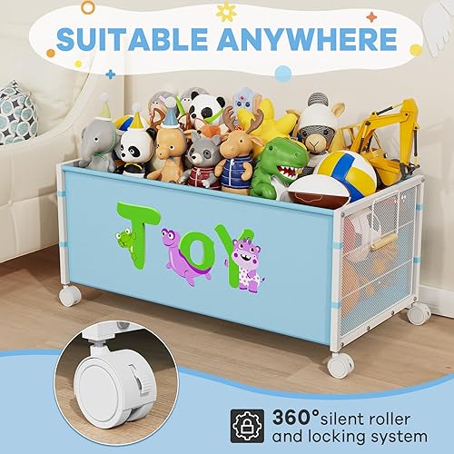 Miniatura 3 de Caja de juguetes grande, organizador de almacenamiento de juguetes para niños, baúl de juguetes para niños pequeños con ruedas de 360, caja de