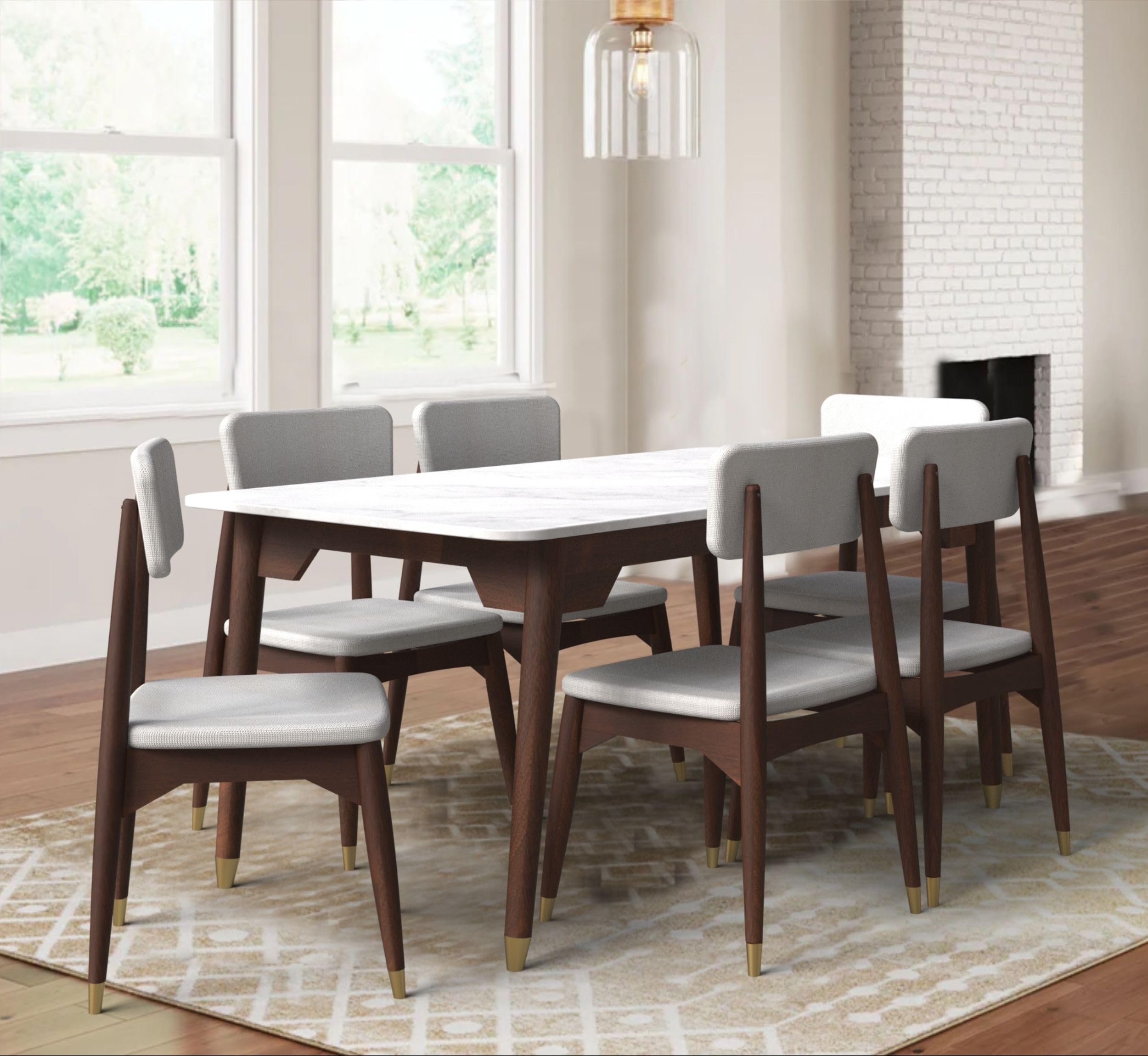 Wooden Dining Table Set 6 Seater with Marble Top for Kitchen, Home| Sheesham Wood Dining Table Set with Six Cushioned Chairs | Home Dining Room Furniture (Honey Finish)-image-30
