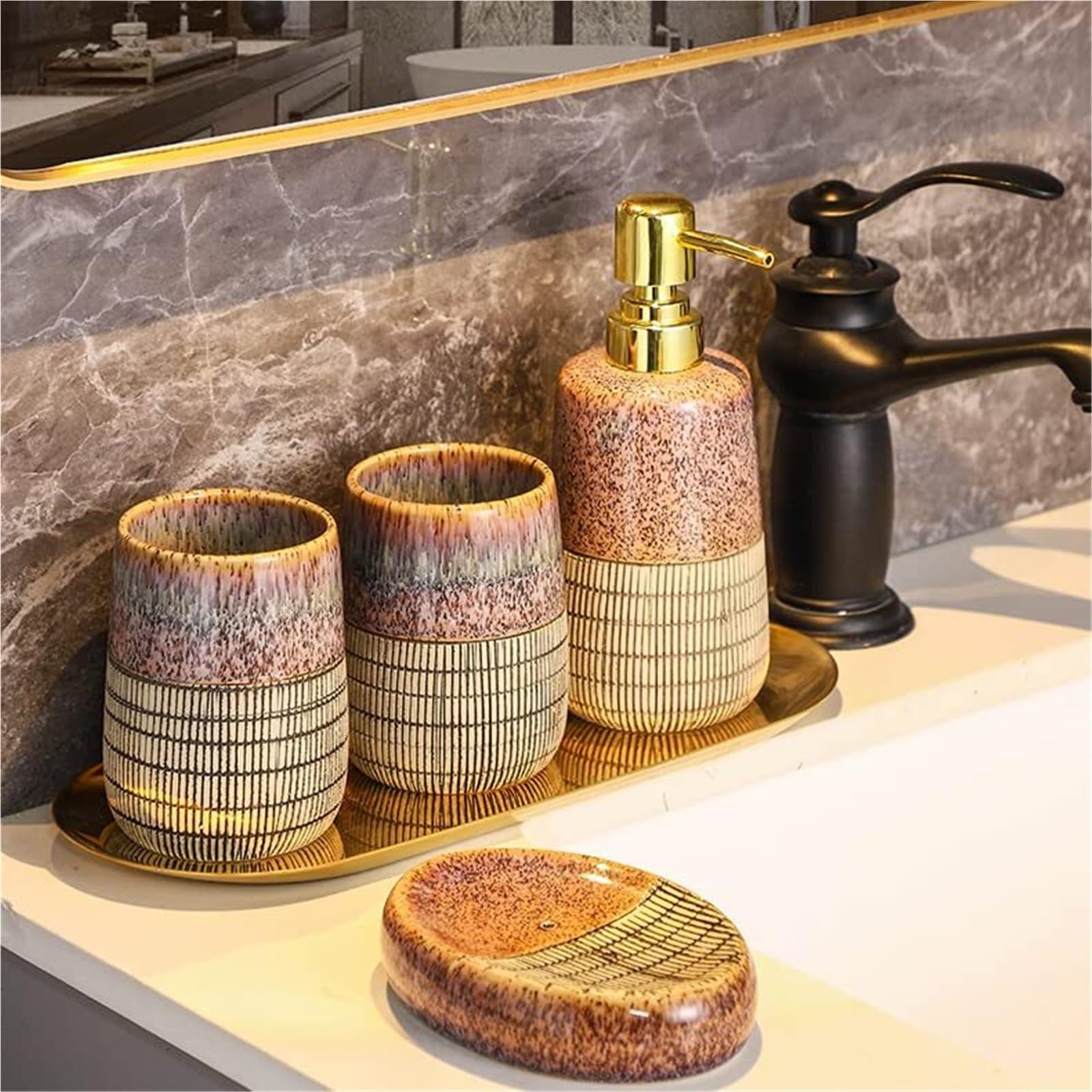 Bathroom Sets El Juego de Accesorios Incluye dispensador jabón, Plato for, Vaso y Soporte for cepillos Dientes (4 Piezas) Coastal Decor