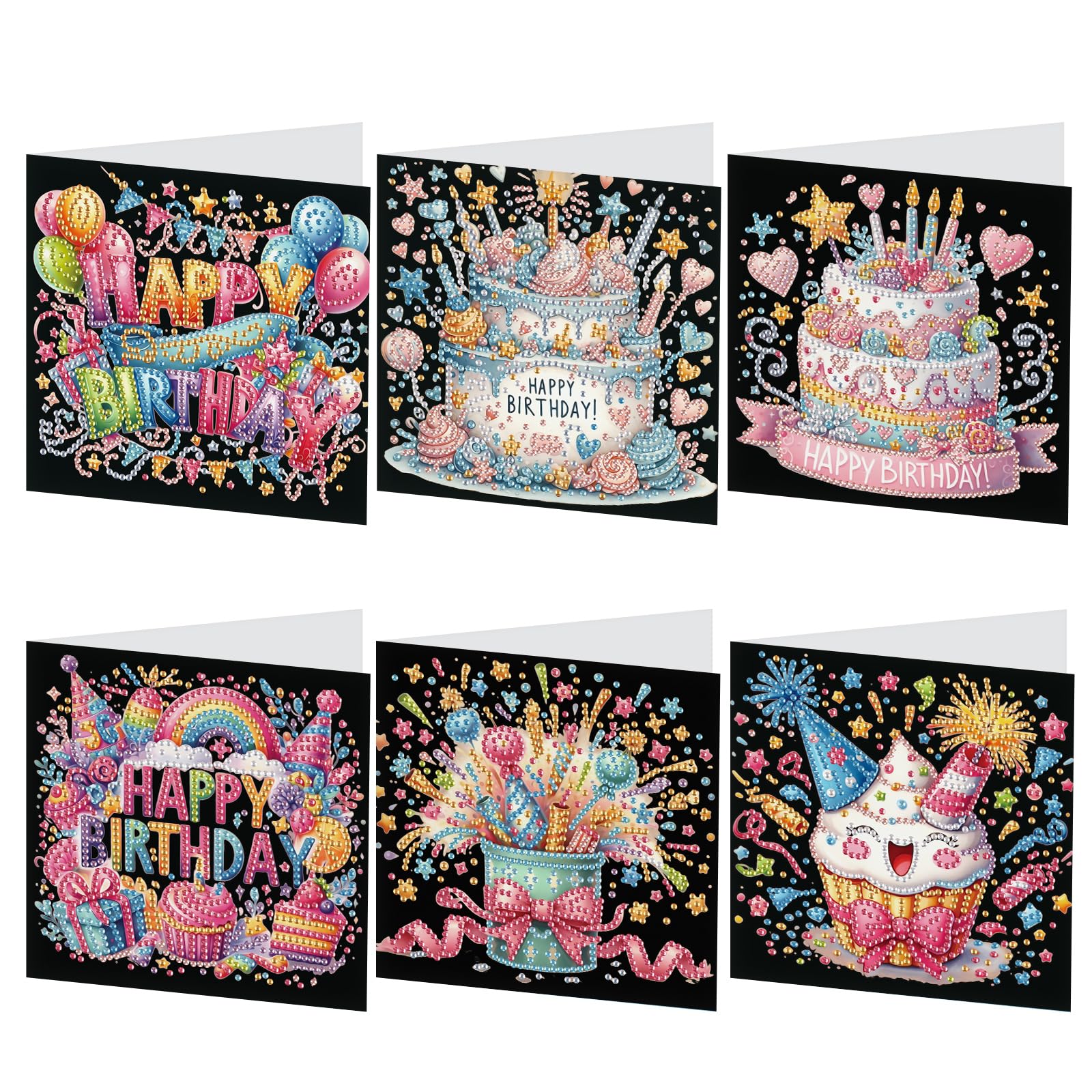 antor 6 Pcs 5D Diamond Painting Greeting Card Kits, Laser Effect Diamond Art Birthday Cards Special Shaped Diamond Art Postcards Crafts for Birthday