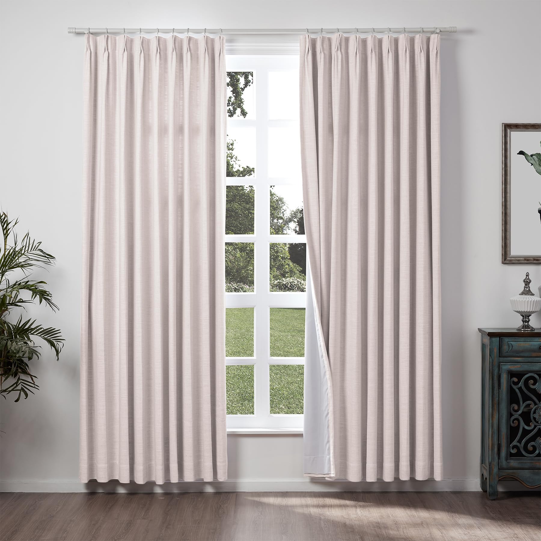 ChadMade Extra Wide Curtain Panels 100" W x 96" L Polyester Linen Drapes with Blackout Thermal Lining Pinch Pleat Curtain Panels Solid Luxury Drapable Livingroom (1 Panel) Pink Lemonade โ image 1