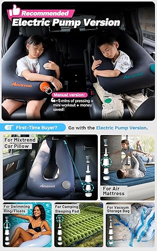 Miniatura 13 de Mixtrend Almohada inflable de viaje para niños y adultos, soporte para cuello y cabeza para dormir en el automóvil para viajes largos por carretera
