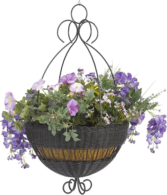 DMC Products 14Inch Resin Wicker Hanging Basket with Chain