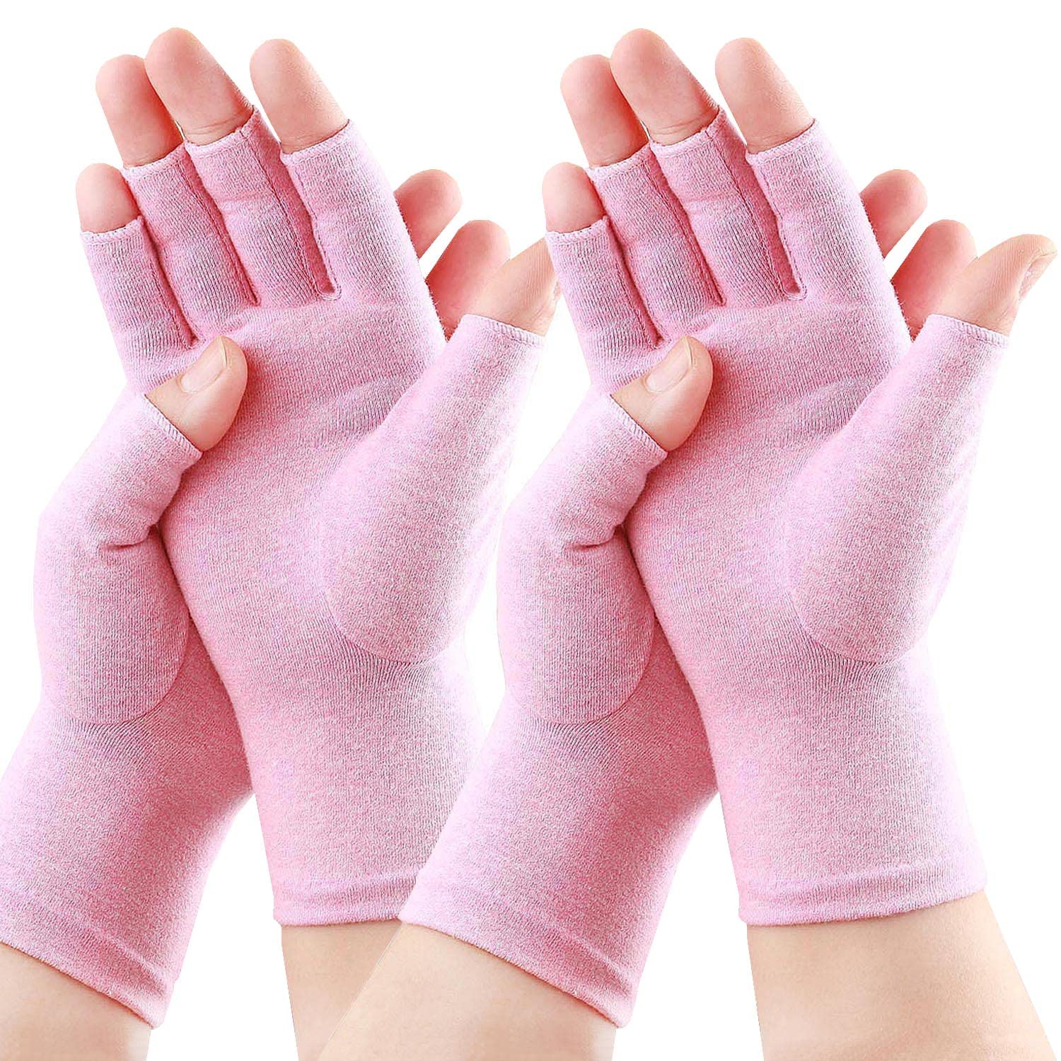 Tiny Chou 2 Pairs Arthritis Gloves for Women & Men - Compression Gloves for Arthritis Pain Relief - Rheumatoid & Osteoarthritis,RSI,Typing,Fingerless Gloves for Women (Pink, Medium)