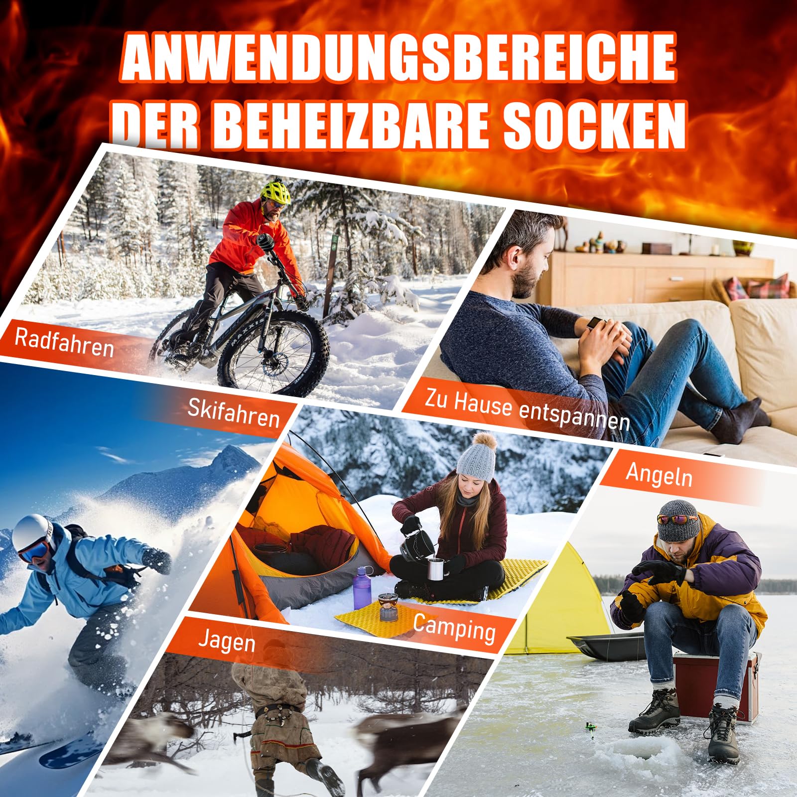 Beheizbare Socken, 6000mAh Akku Heizsocken, Elektrisch Beheizte Socken für Damen Herren, 3 Heizstufen Socken Beheizbar für Winter Outdoor-Sport