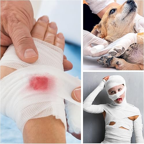 Miniatura 8 de LotFancy Rollos de gasa, 48 unidades, 4 pulgadas x 4.1 yardas, envoltura de gasa enrollada, vendaje elástico para el cuidado de heridas, suministros