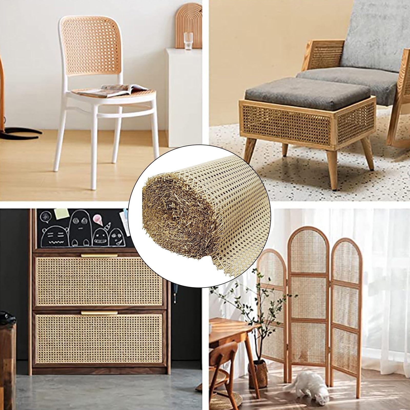 Rattan-Netz-Rolle, natürliches Rattan-Rohr-Gurtband für Möbel, Stühle, Schränke, Decken (45 x 200 cm)