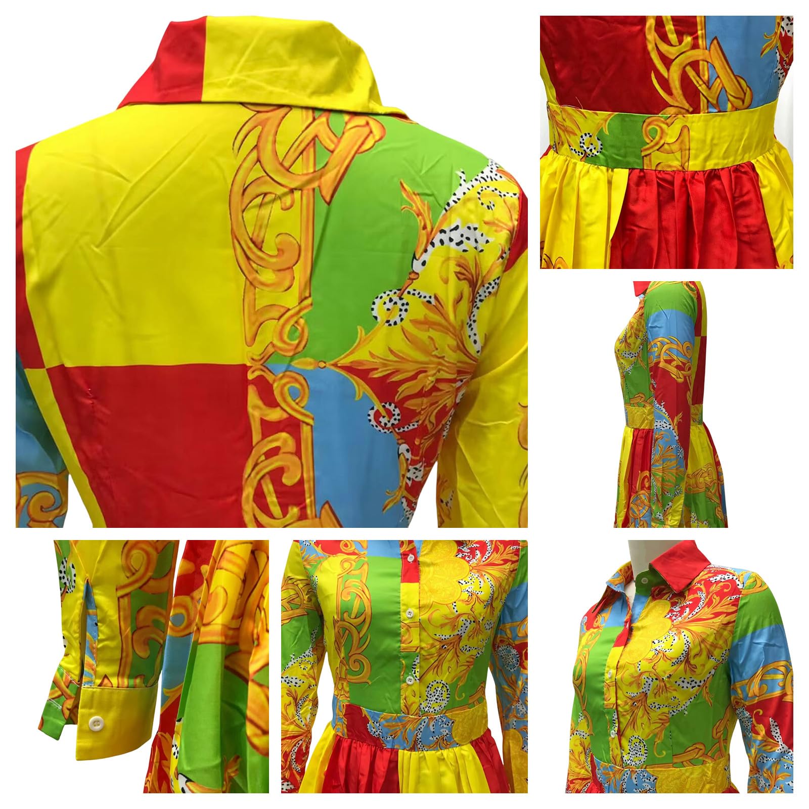 Abiti da Donna Abito da Donna con Risvolto, Manica Lunga, Vita Alta, vestibilità Aderente, Taglie Forti, Stampa alla Moda, Casual, Gonna Ampia E Ampia