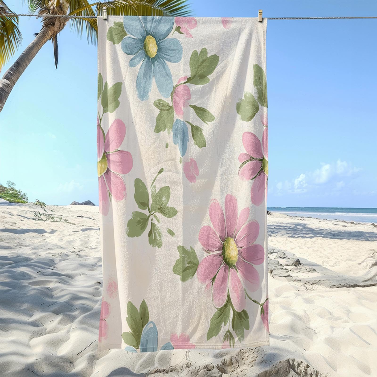 Asciugamano da spiaggia floreale, telo da spiaggia in microfibra per adulti, assorbente e ad asciugatura rapida per viaggi, piscina, yoga, palestra, campeggio 140x200cm/55 x79