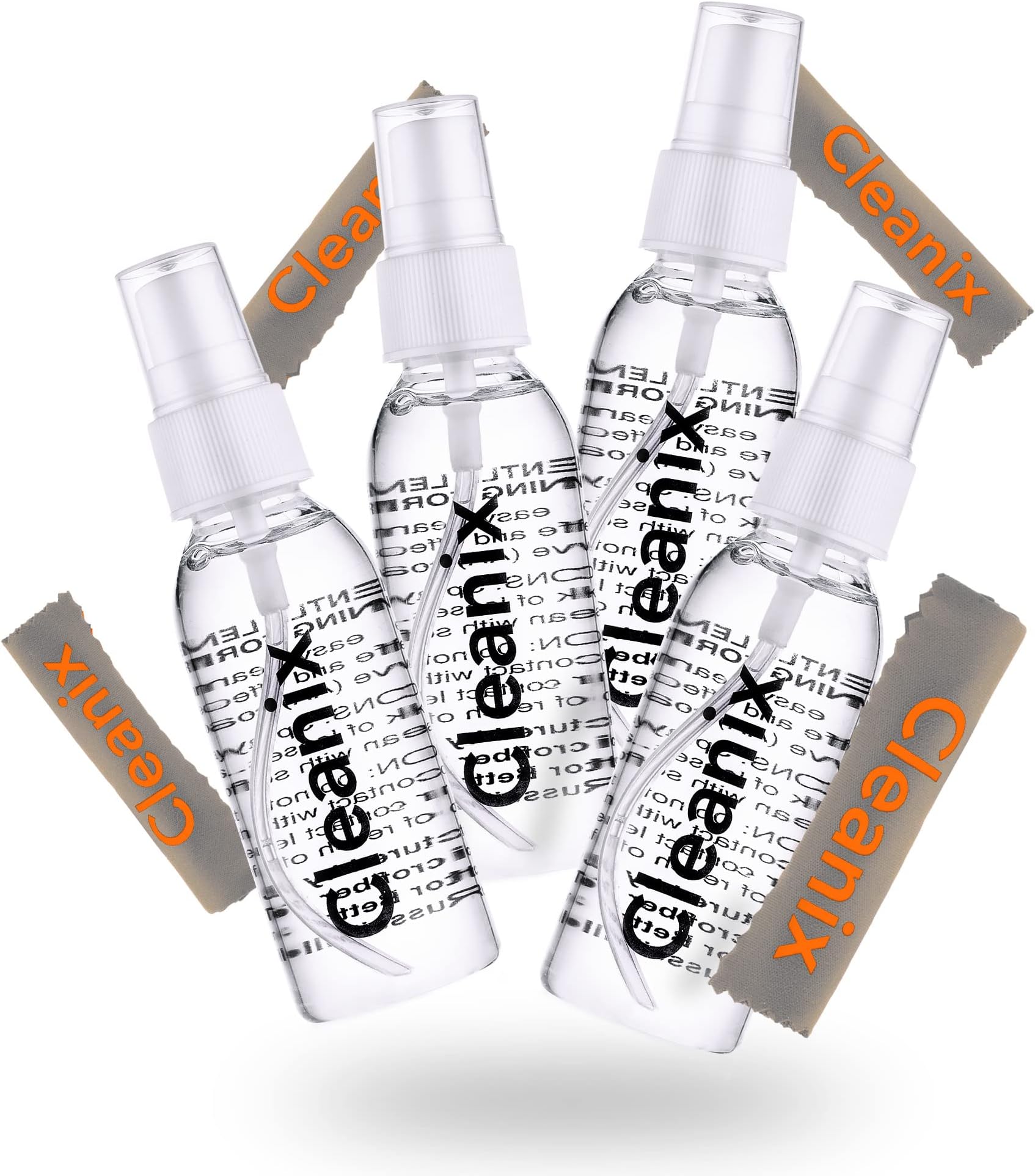 CleanixCleanix Glasses Cleaner Set of 4, Alcohol-Free Eyeglass Cleaner, 4pcs. 2-Ounce Spray Bottles with 4 Microfiber Cloths, Travel-Sized Cleaner Kit, Safe for Glasses, & Electronic Devices