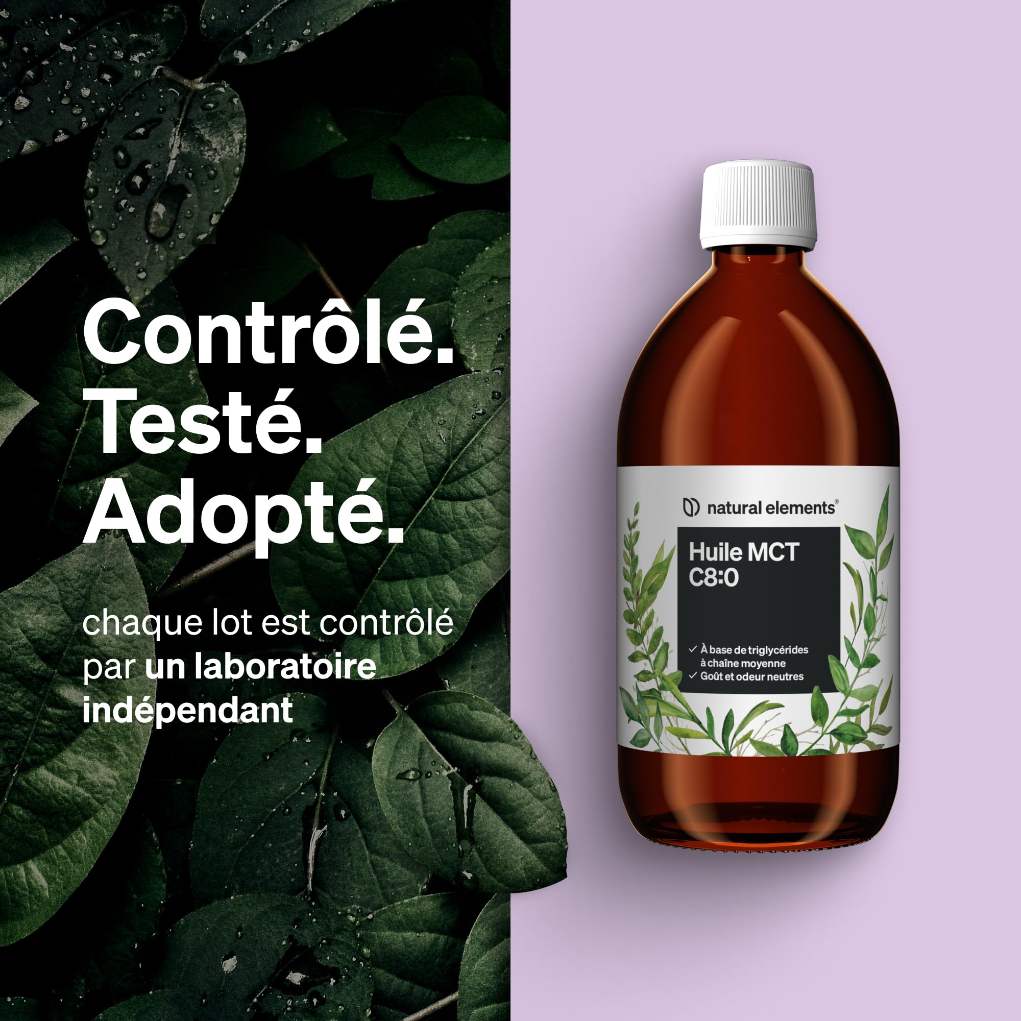 Huile MCT – 500ml – acide caprylique C8 issu d’huile de coco à 100% – goût et odeur neutres – végane, sans additifs inutiles