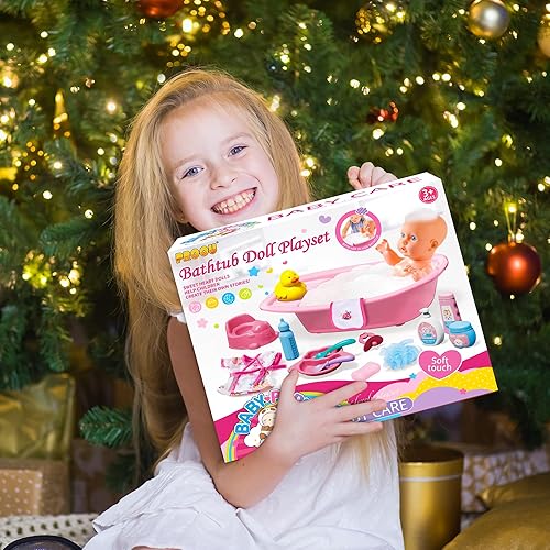 Miniatura 7 de Juego de 18 piezas de baño para muñecas de bebé, bañera, albornoz, juguetes de baño, biberón y más, juego de simulación para niñas de 3 a 6 años