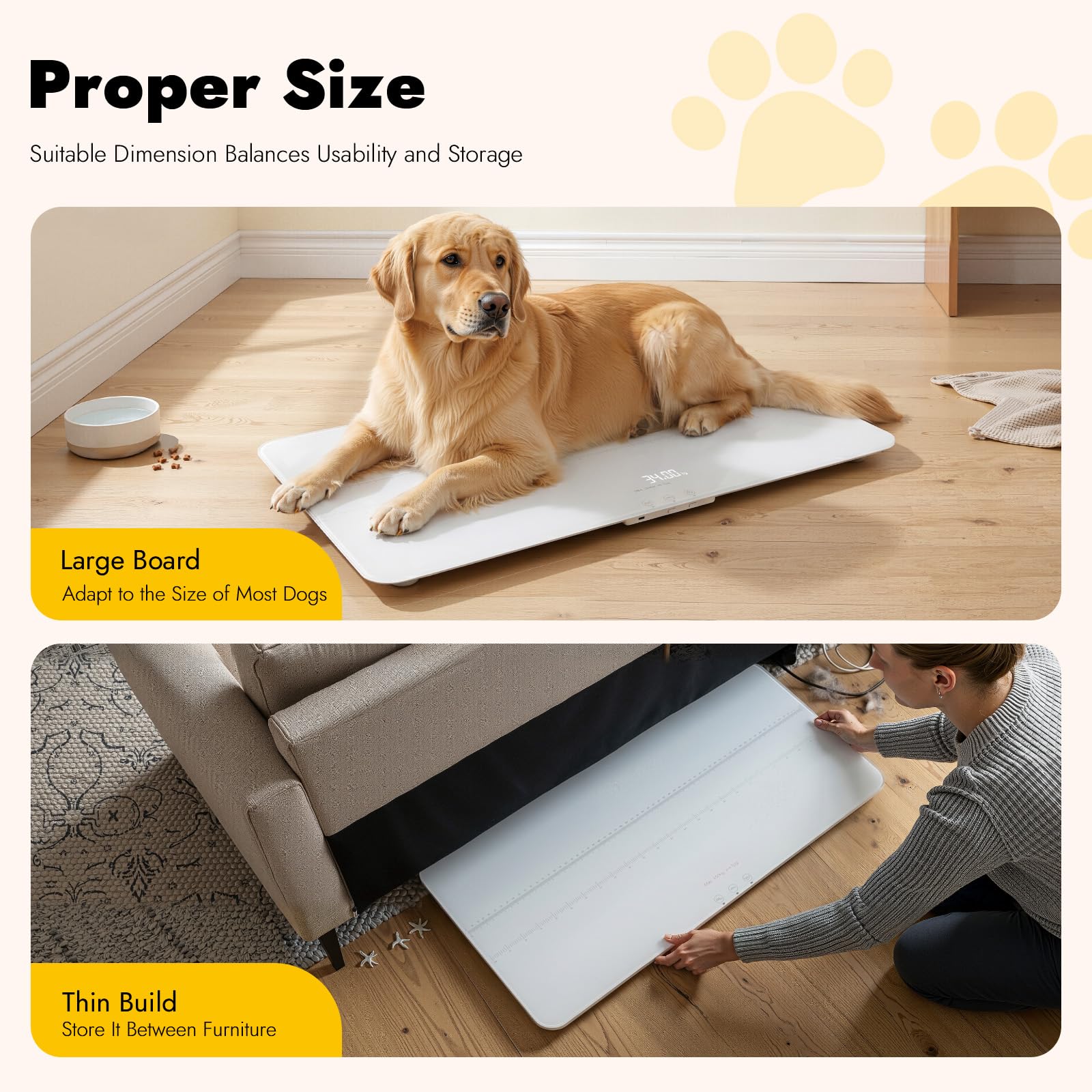 Haustierwaage für Hunde und Katzen, mit LED-Anzeige, 50g bis 100kg | Digitale Tierwaage mit Längenskala, Hundewaage, 10g Genauigkeit, Tara-Funktion, 3 Einheiten, Messfläche 69x33cm
