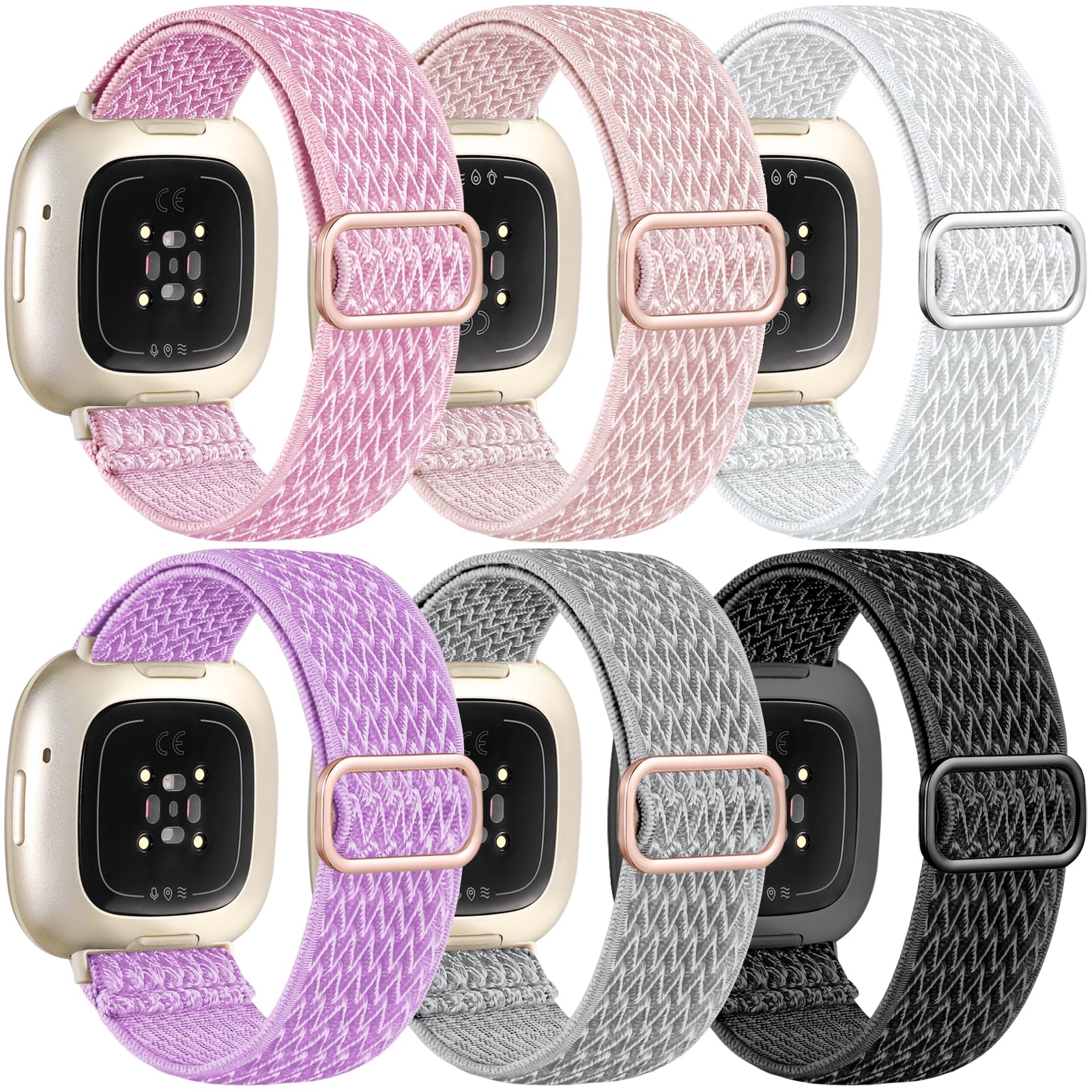 Ouwegaga Compatible with Fitbit Versa 4/Versa 3/Sense/Sense 2 Bands for Women Men, Soft Stretchy Nylon Elastic Solo Loop Sport Replacement Strap
