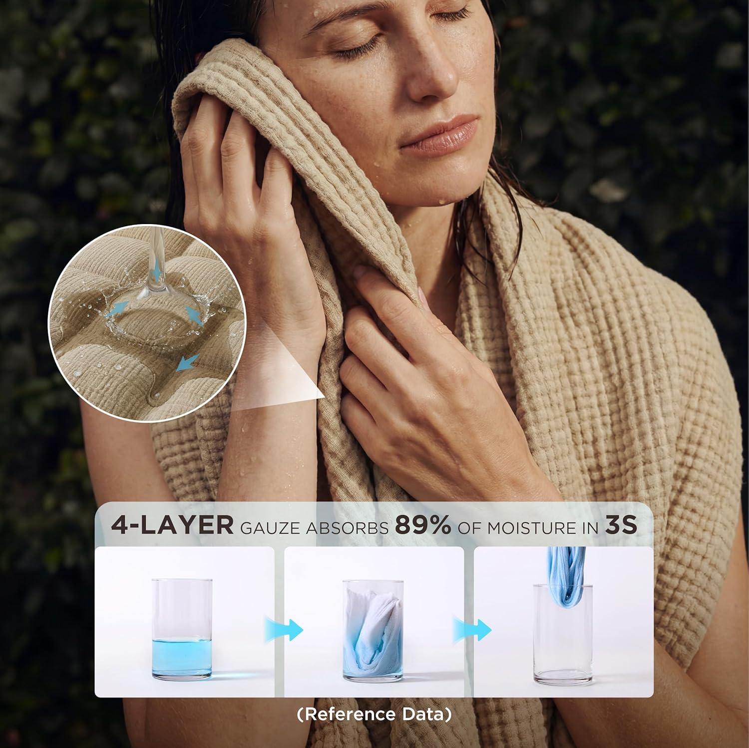 Bedsure 100% Cotton Muslin Blankets for Adults Large Throw 50x70 Inches - 4-Layer Breathable and Lightweight, Soft Boho Gauze Muslin Cotton Blanket for Couch Decor Travel Summer, Light Brown