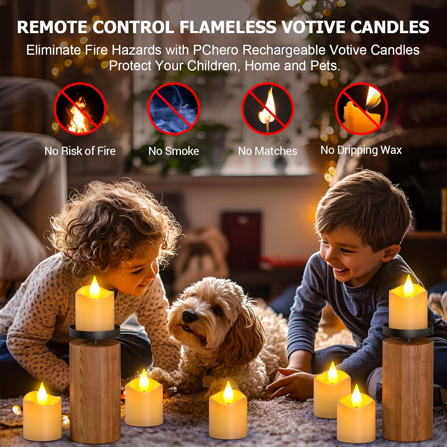PChero Rechargeable Flameless Tea Lights Candles with Remote Timer, 12 PCS Flickering Electric Fake LED Votive Candles with 2 USB Charging Cables for Wedding Christmas Fall Home Decor