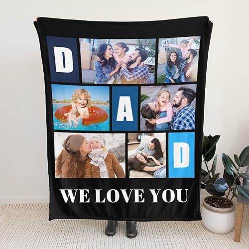 Miniatura 4 de Regalos personalizados para papá, manta personalizada con texto fotográfico, 4 tamaños, fotos personalizadas, regalo de manta para el mejor papá del