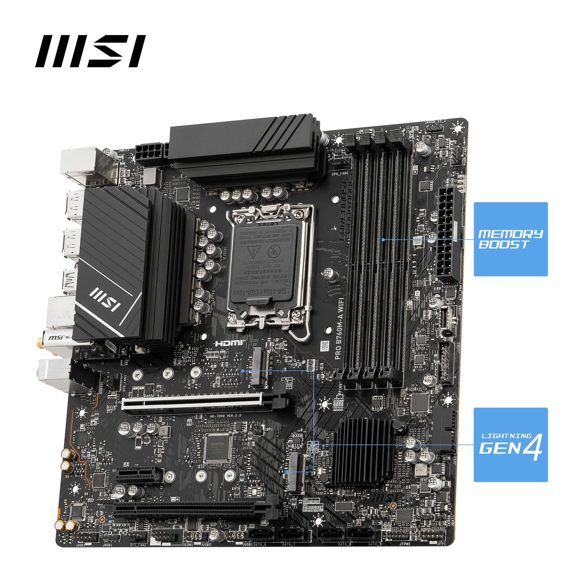 Placa Mãe MSI PRO B760M-A WIFI (LGA 1700/4xDDR5/HDMI