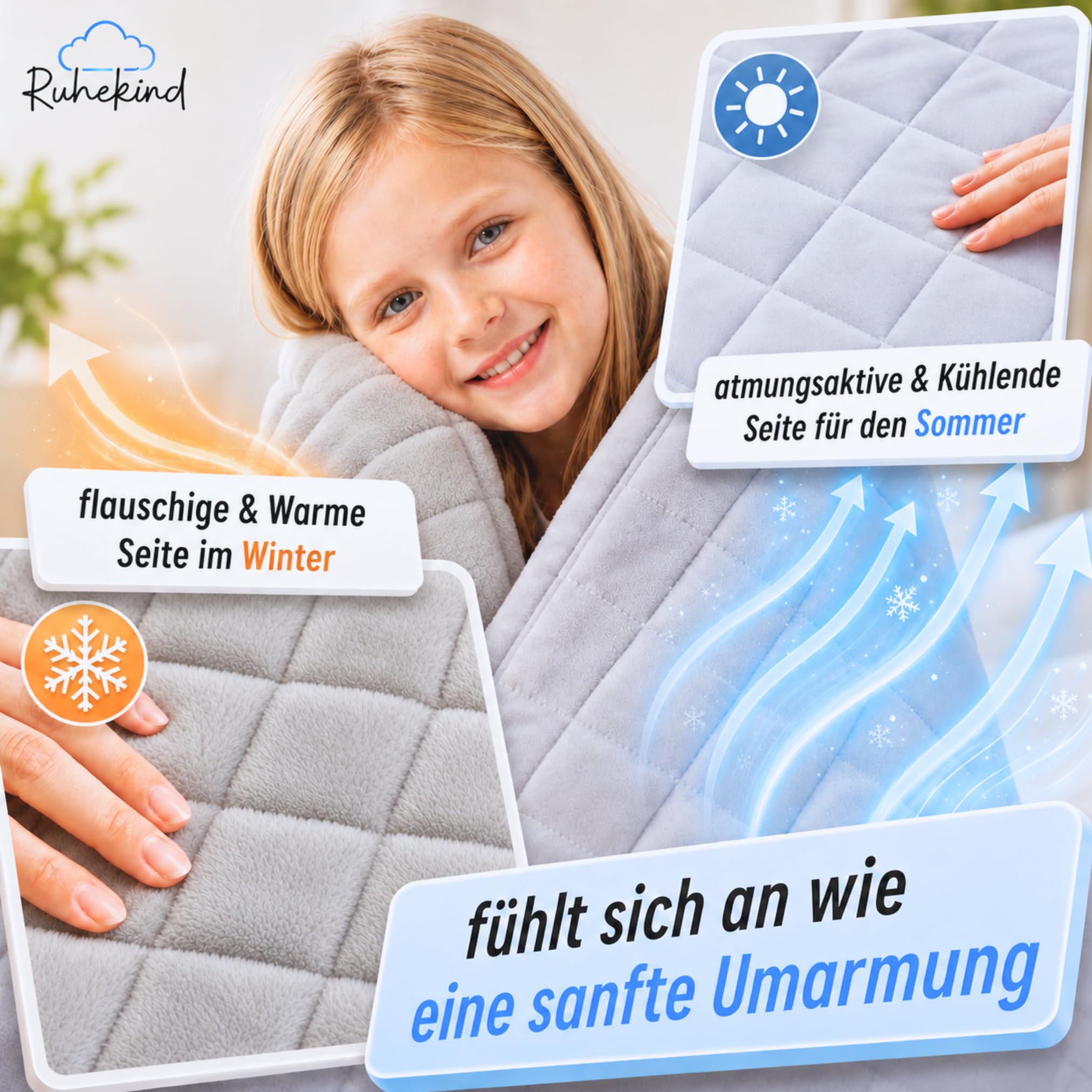 Gewichtsdecke Kinder 100x135cm 2,5kg OEKO-TEX100 Zertifiziert Therapiedecke Winter Sommer