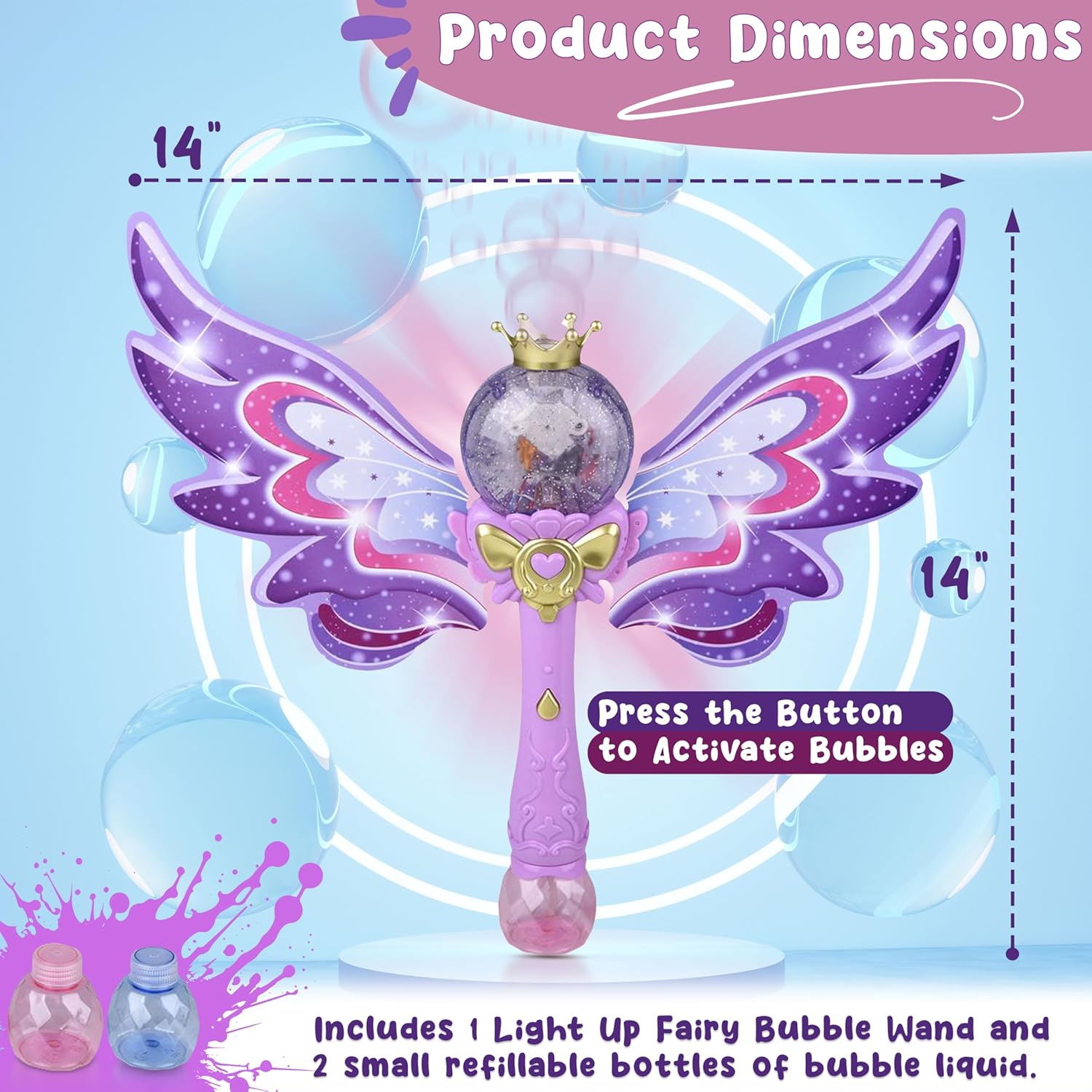 14” Fairy Bubble Blower Wand with Dazzling LED Lights – Forest & Twelfth Bubble Wands for Kids, Battery-Powered Bubble Blaster, Includes Bubble Solution – Perfect Bubble Blower for Toddlers (Fairy)