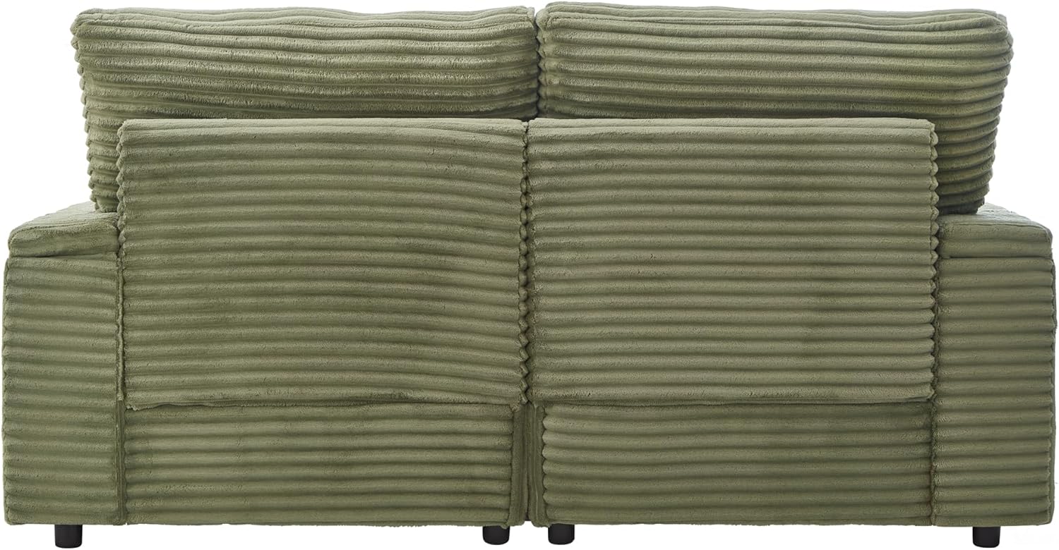 Modular Sectional Sofa Convertible Loveseat Couch,2-Seater Deep Seat Loveseat Sofas Fluffy Corduroy Cloud Couches with Movable Ottoman, Storage Armrest,USB Ports, Cup Holders