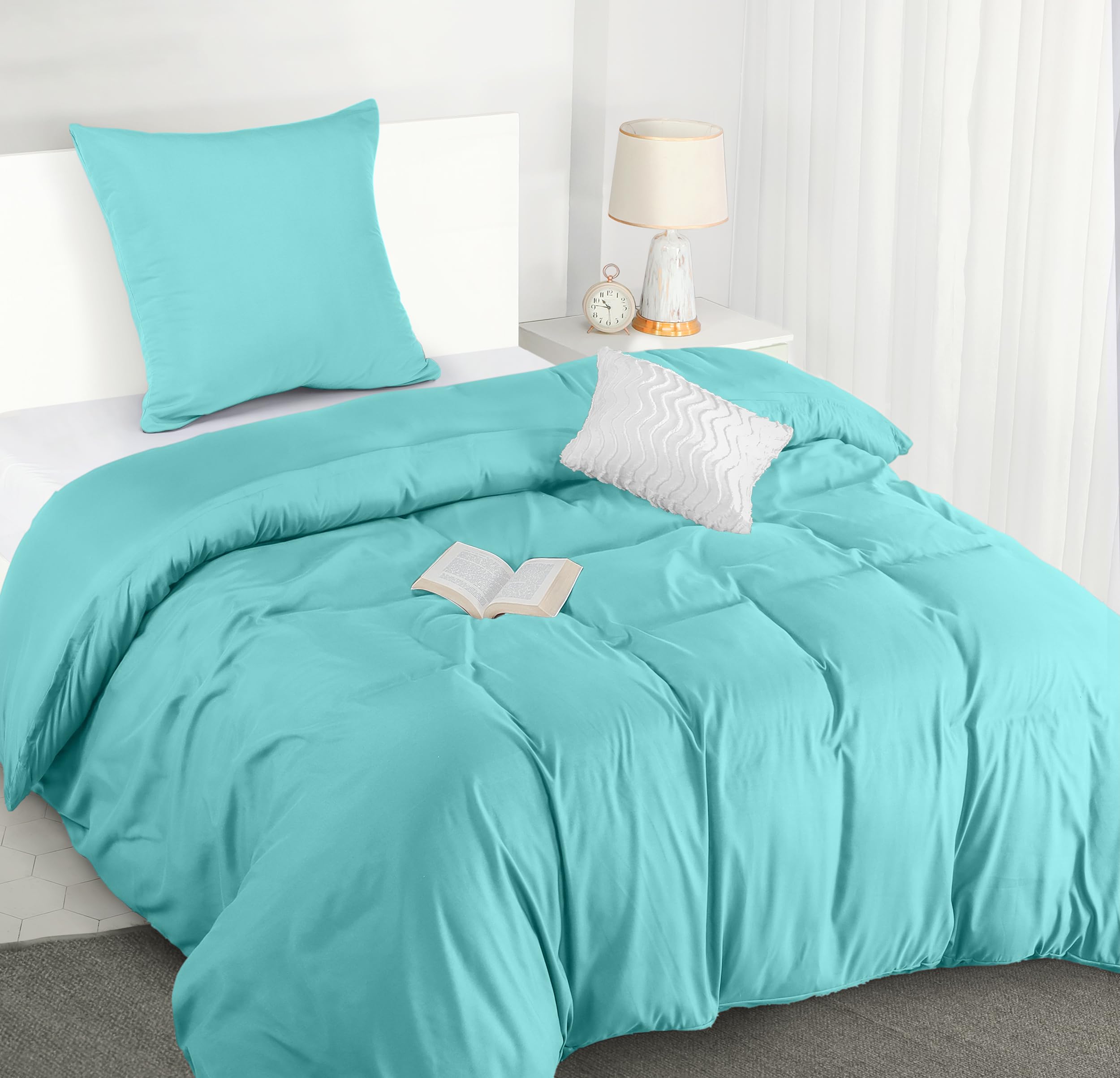 Utopia Bedding Copripiumino Singolo - Microfibra Copripiumino 2pezzi 135x200cm + Federa 80x80cm - Blu Spa