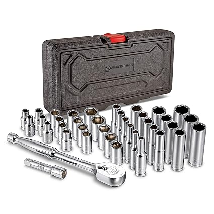 Powerbuilt 642450 38 Piece 1/4-inch Drive Mechanics Tool Set - with SAE and Metric Socket Set, 72 Tooth Seal-Head Ratchet, Automotive Tool Kit, including Case