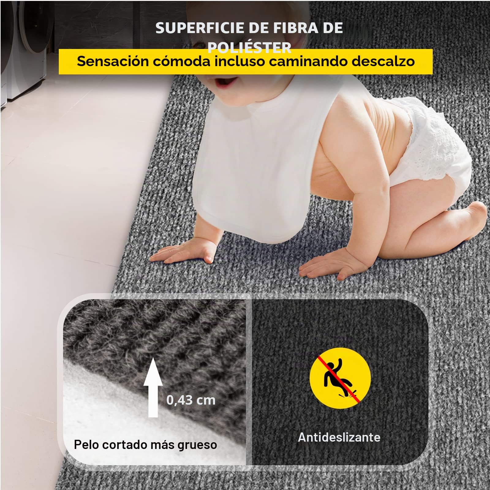 VEVOR Alfombra de Poliéster de 1,8 x 4 m, Alfombra para Terraza y Patio Antideslizante, Espesor de 4,6 mm, Alfombras Marinas para Exteriores Baños Porche A Prueba de Agua de TPR Gris, Fácil de Limpiar