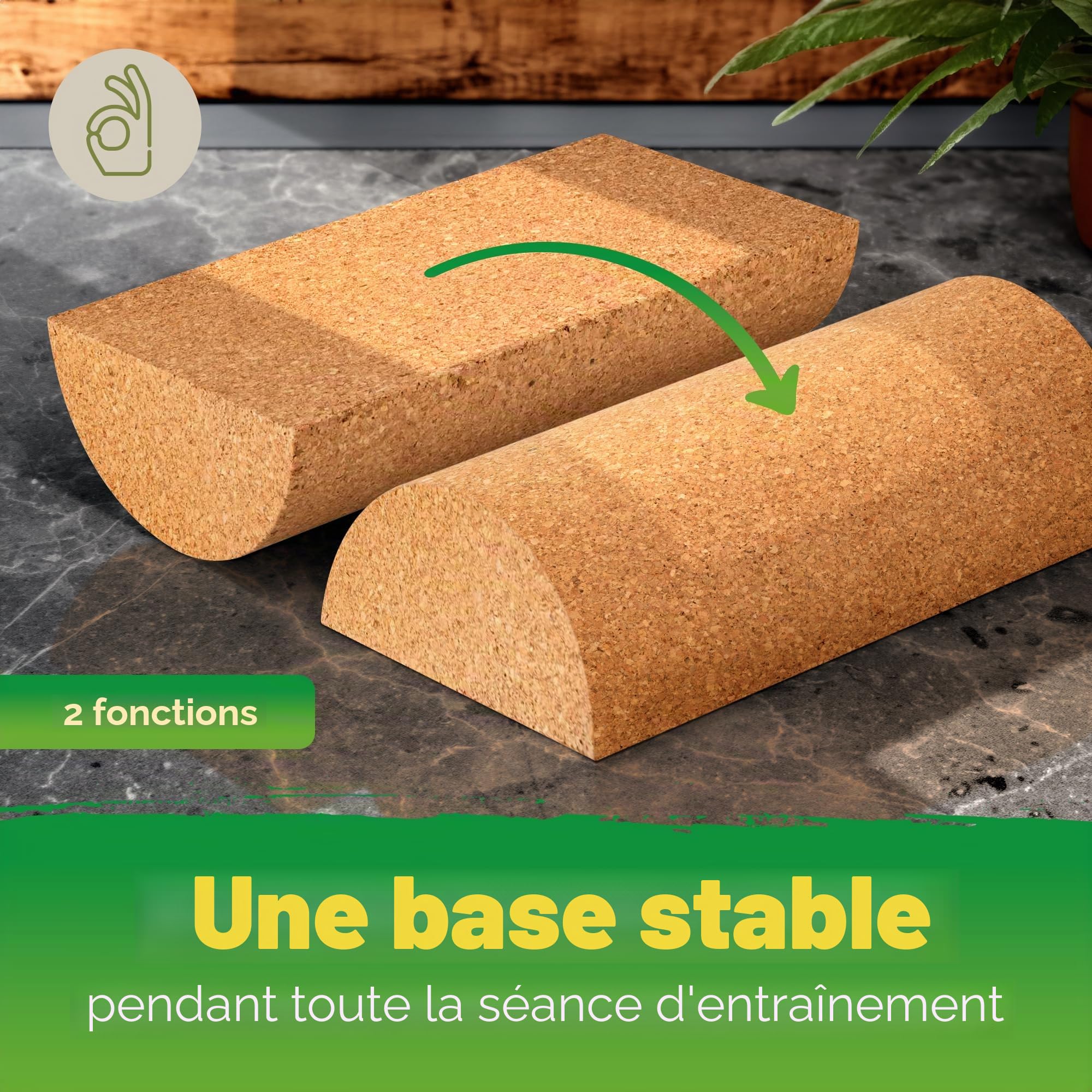 Demi-rouleau de planche d'équilibre en liège | Demi-rouleau en liège | 30 x 15 x 7,5 cm | Fabriqué au Portugal