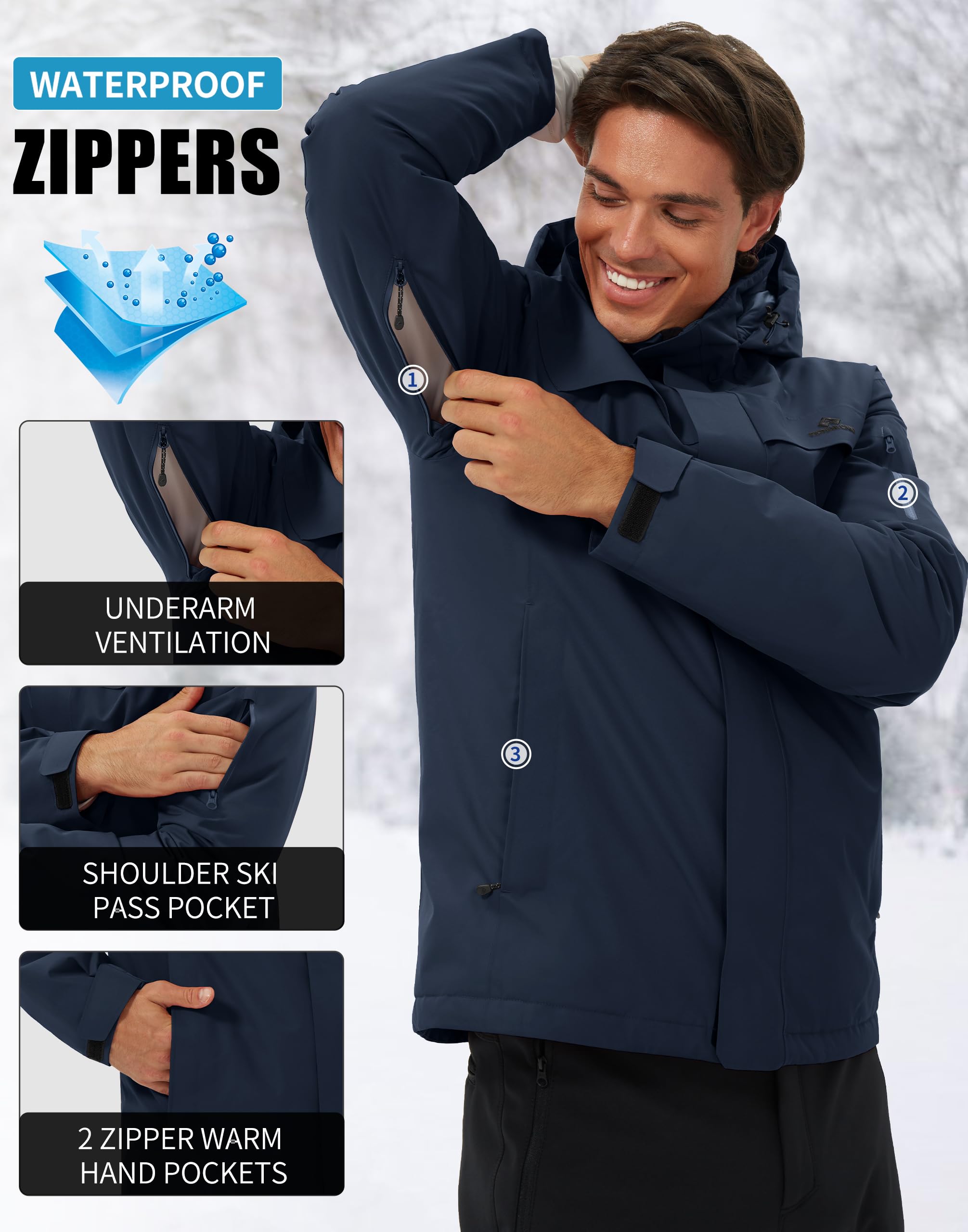 Giacca da sci da uomo, impermeabile, calda, traspirante, da snowboard, con cappuccio