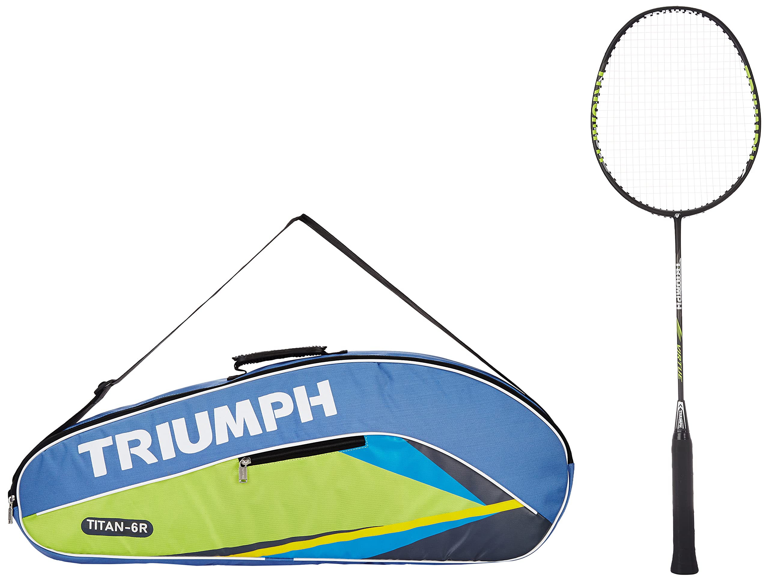 Triumph Virtue Graphite Hotmelt Light Weight Strung Badminton Racket with Titan-6R Double Compartment Badminton Bag Sky/Lime-image-16