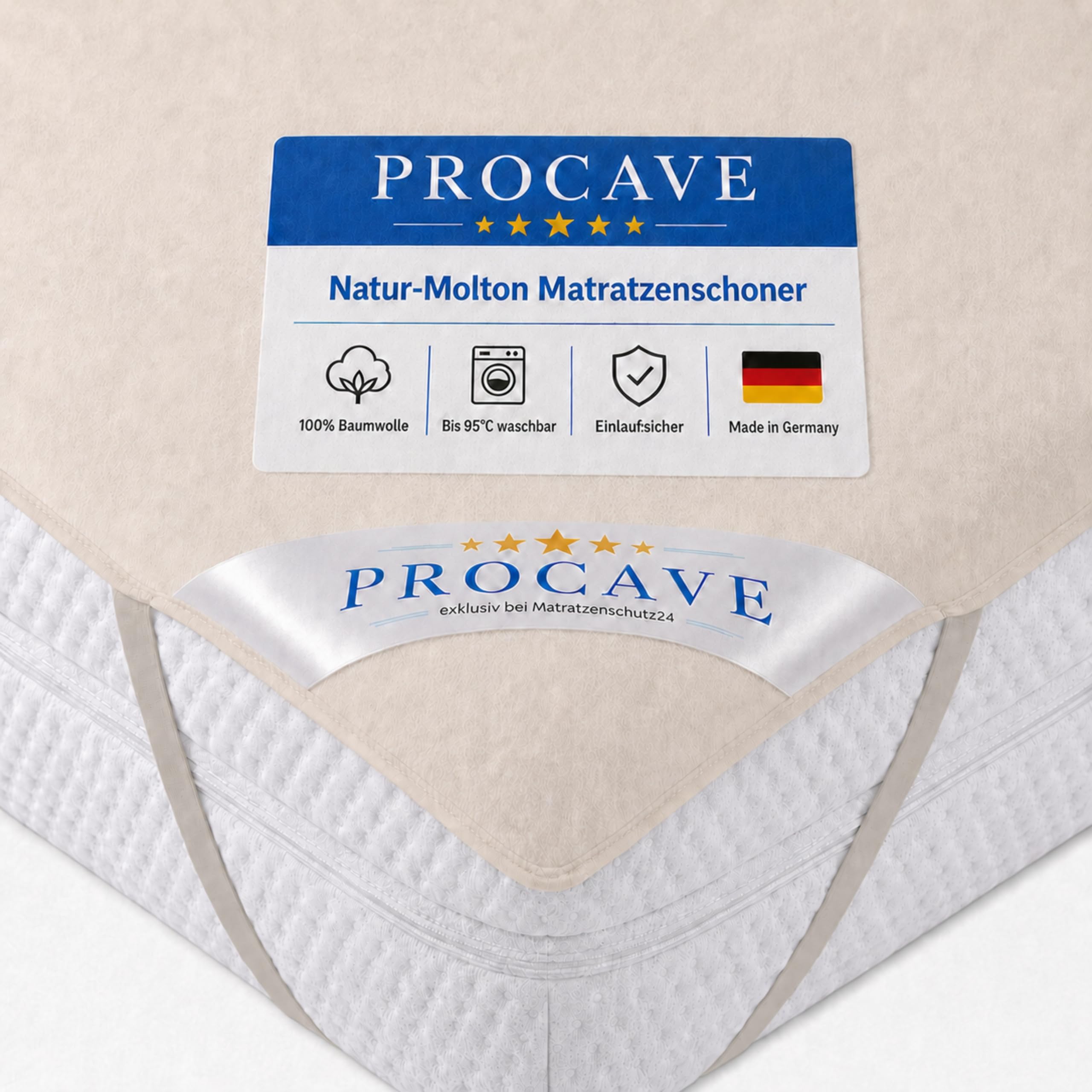 PROCAVE Nakładka na materac ze 100% bawełny, naturalny ochraniacz na materac, oddychający, wysokiej jakości nakładka Molton jako ochrona materaca, jakość premium, Made in Germany, 180 x 200 cm