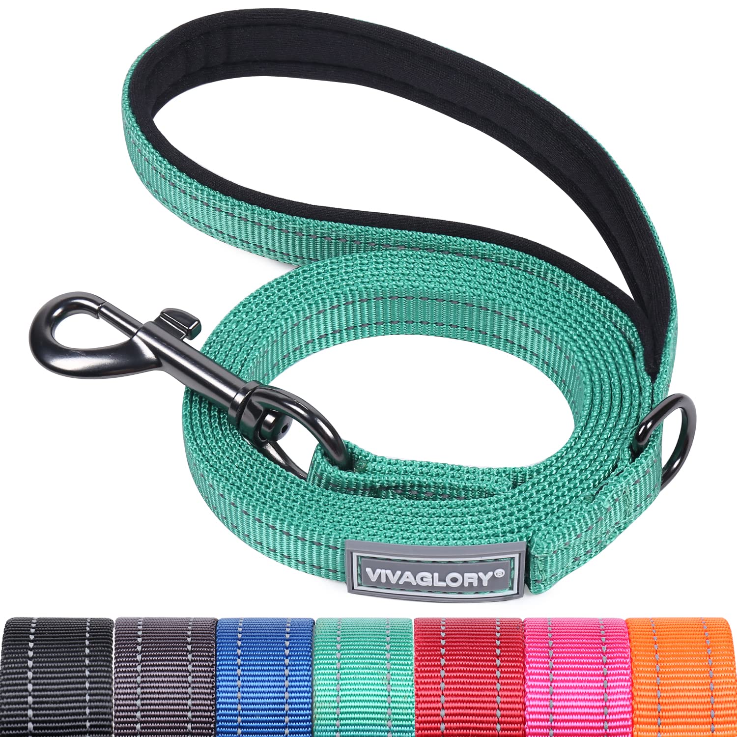 VIVAGLORY Dog Leash Dailyx Pet Leash with Soft Padded Handle for Training & Walking, Heavy Duty & Double Layer Nylon for Pet Puppy, 5ft x 1/2in, Green