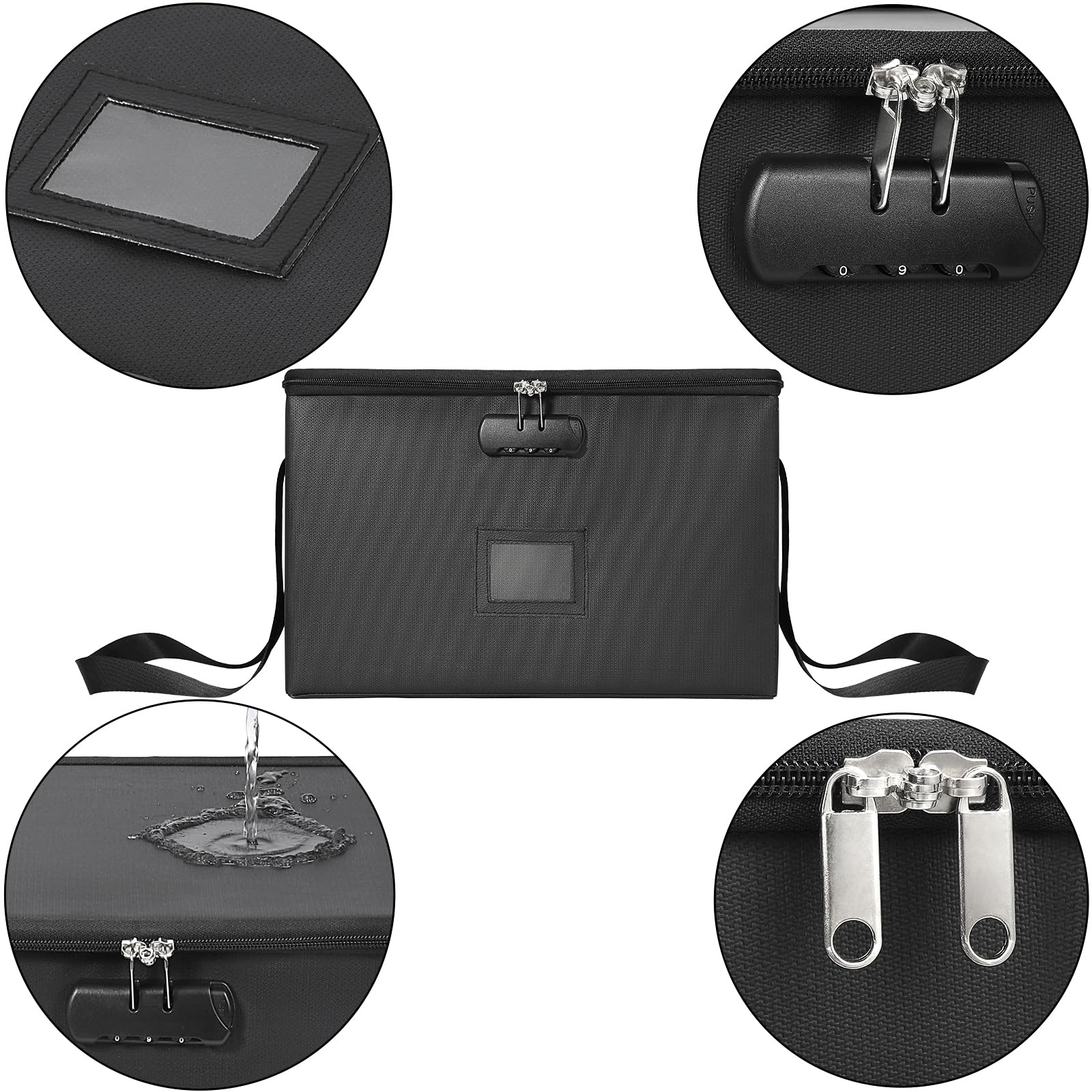 JAKAGO Caja de documentos ignífuga e impermeable, organizador de archivos portátil A4 con cerradura, cremallera resistente, plegable, diseño resistente, protege documentos importantes