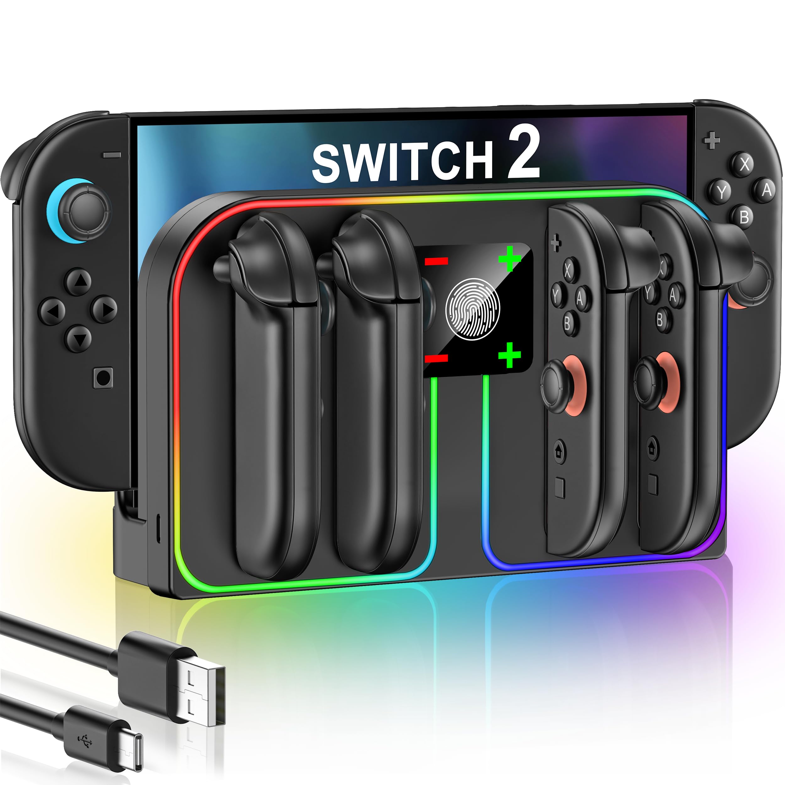EXTREMECOOL Charging Dock Compatible with Nintendo Switch 2 (2025) for Joycon Controller, 4 in 1 Joypad Charger with Magnetic Design, Switch 2 Joy Con Fast Chagre Stand Station with USB C Cable