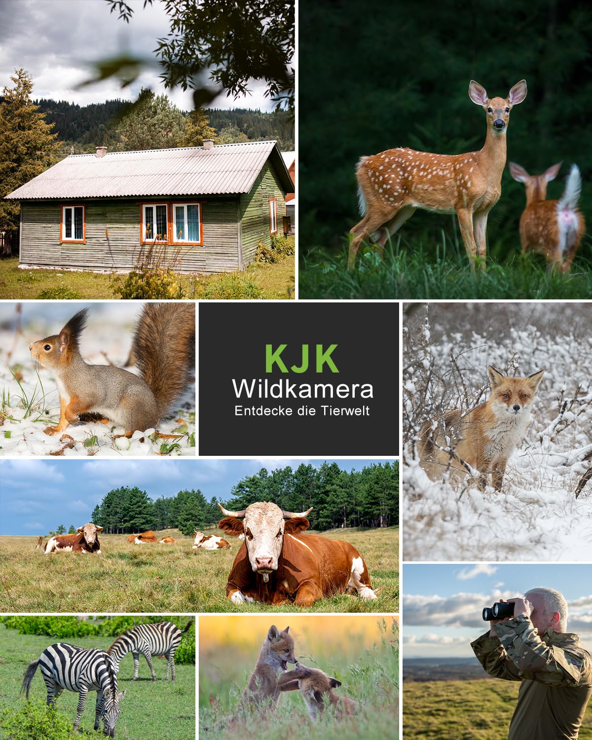 KJK 4K 64MP Wildkamera mit 64GB Speicherkarte, Wildtierkamera mit Nachtsicht, 0.05s Auslöser Bewegungsaktiviert, IP67 Wasserdicht 130° Weitwinkel 45 Stücks Infrarot-LEDs Schimmer Wildkamera