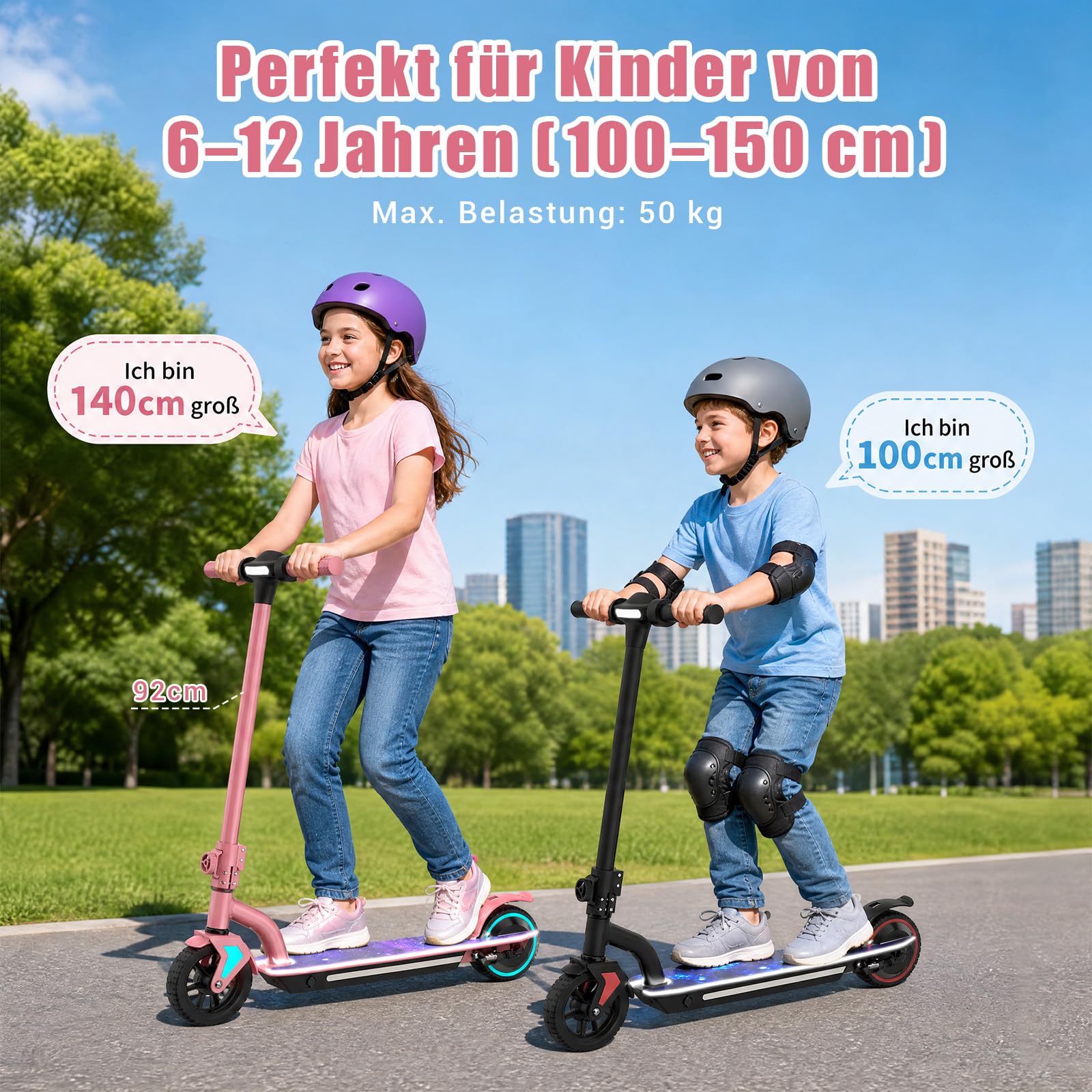 Scooter eléctrico para niños edad 6-16 | Motor de 130 W, 16 km/h, alcance 6-16 KM, velocidad ajustable, indicador LED, patinete eléctrico plegable para niños