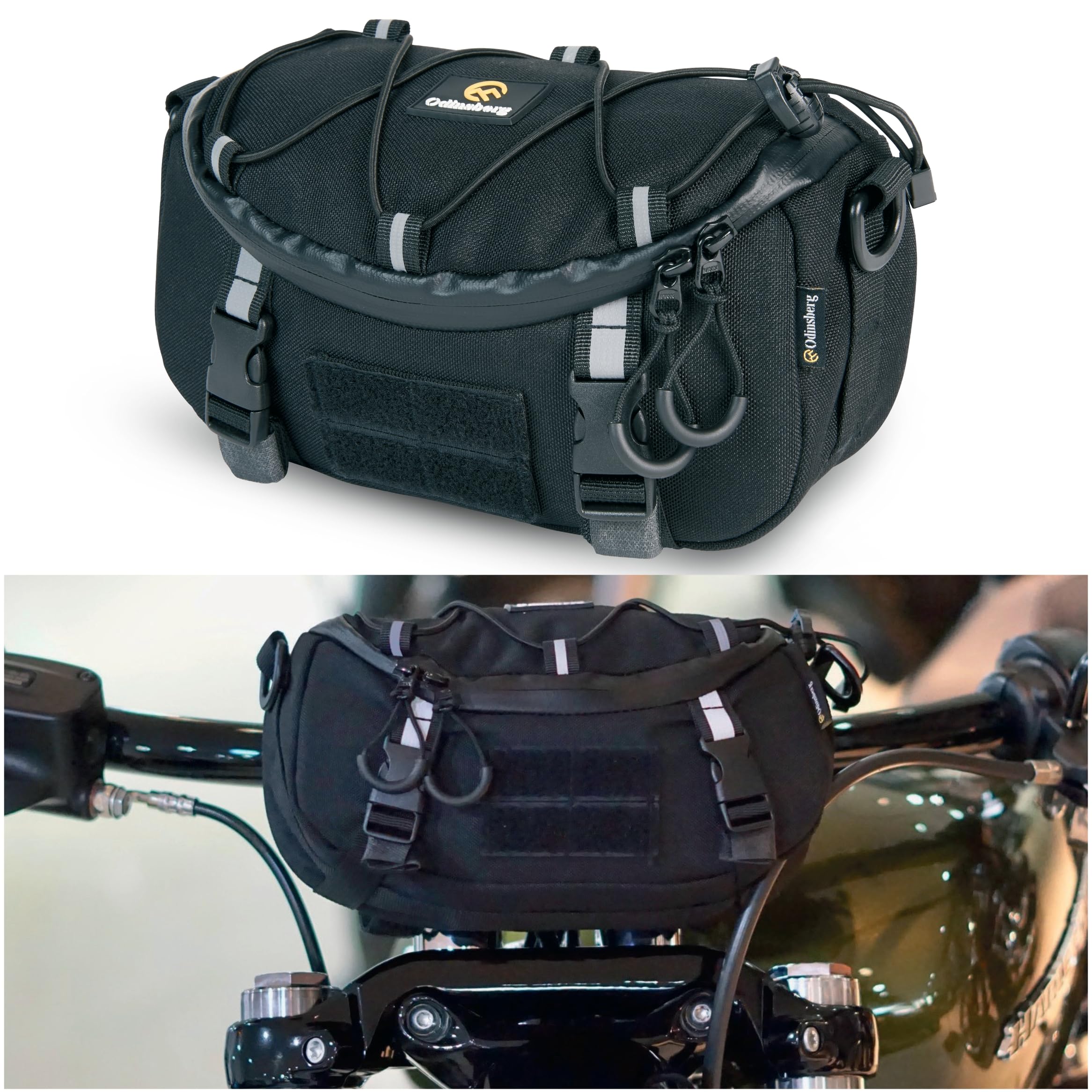 ODINSBERG Multifunctional Motorcycle Handlebar Bag Motorcycle Tool Bag Water Resistant Easy To Mount Motorcycle Fork Bag Front Tail Bag Frame Side Windshield Sissy Bar Bag Small Storage CompartmentODINSBERG Multifunctional Motorcycle Handlebar Bag…
