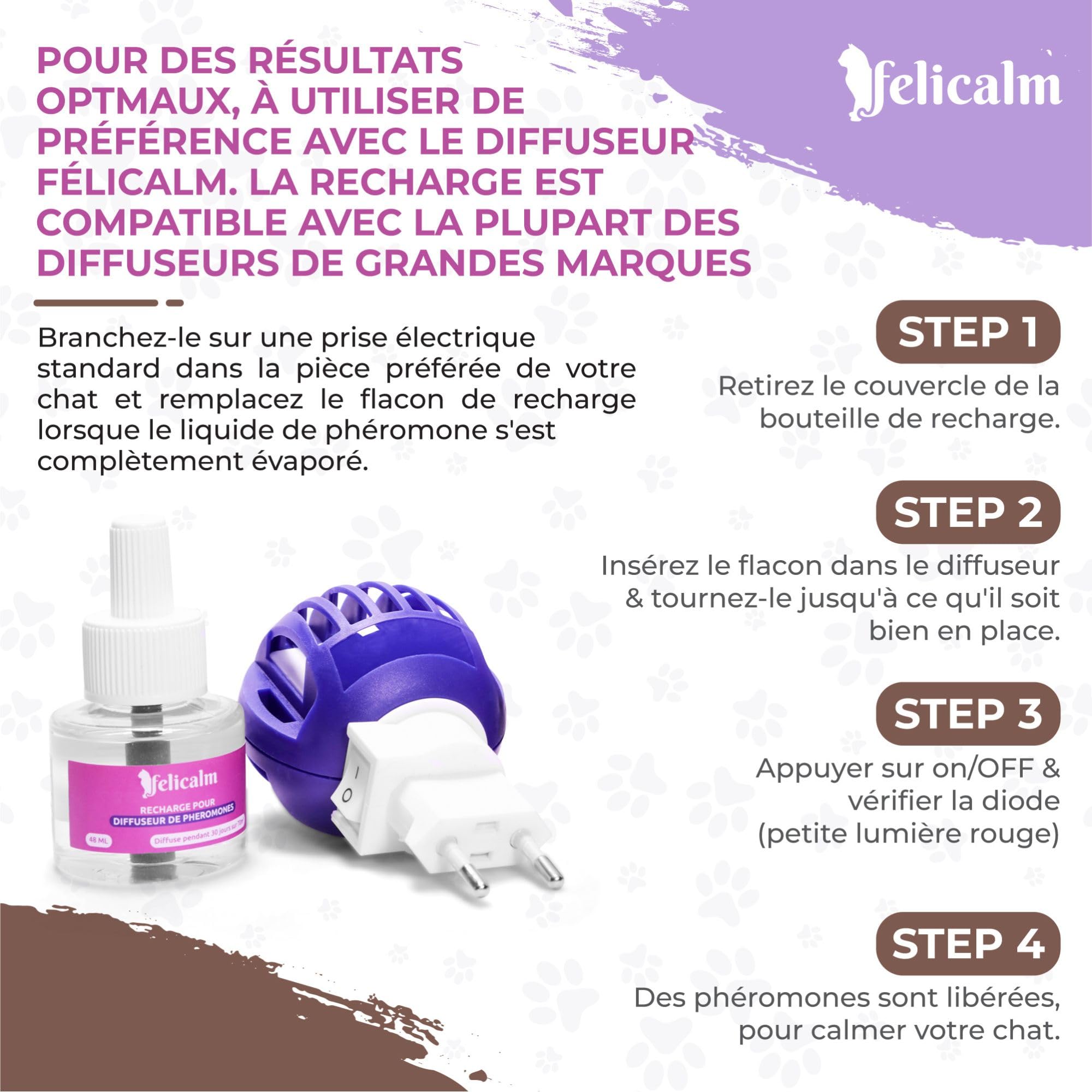 Paris -Nouvelle Formule de PHEROMONE pour Chat et Chaton -6 Recharges de 48 ML- Anti Stress pour Chat- CALMANT- Bonheur et Harmonie