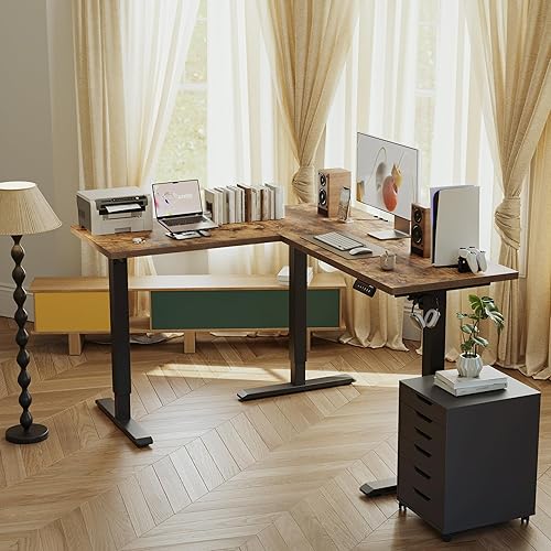Miniatura 2 de Agilestic Escritorio de Pie en Forma de L de 59 Pulgadas de Altura Ajustable, Escritorio de Esquina Eléctrico de Pie, Mesa de Computadora Sit Stand