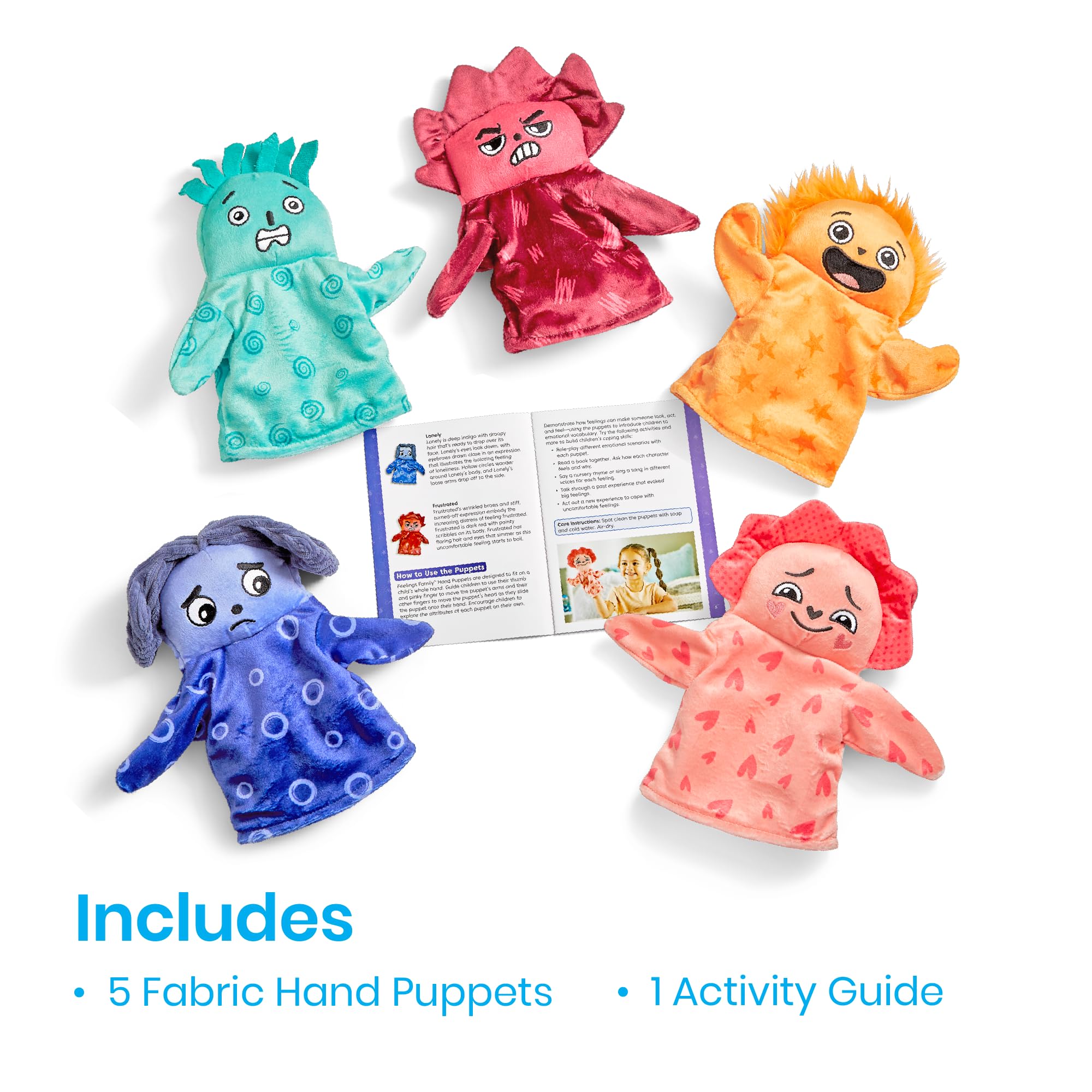 Learning Resources Feelings Family Hand Puppets Loved, Nervous, Frustrated, Lonely & Excited, Social Skills Activities - Image 2