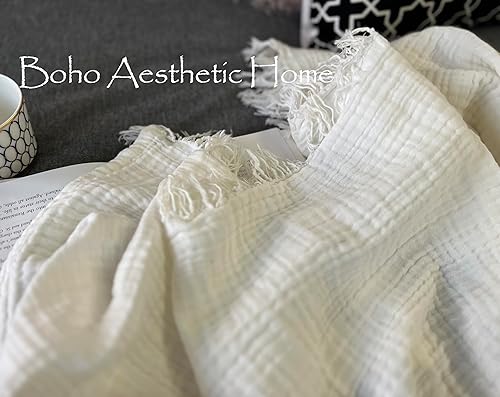 Miniatura 3 de Manta KyraHome de muselina 100 % orgánica para sofá, transpirable, súper suave, 100 % algodón, acogedora, ligera, cálida, suave, para todas las