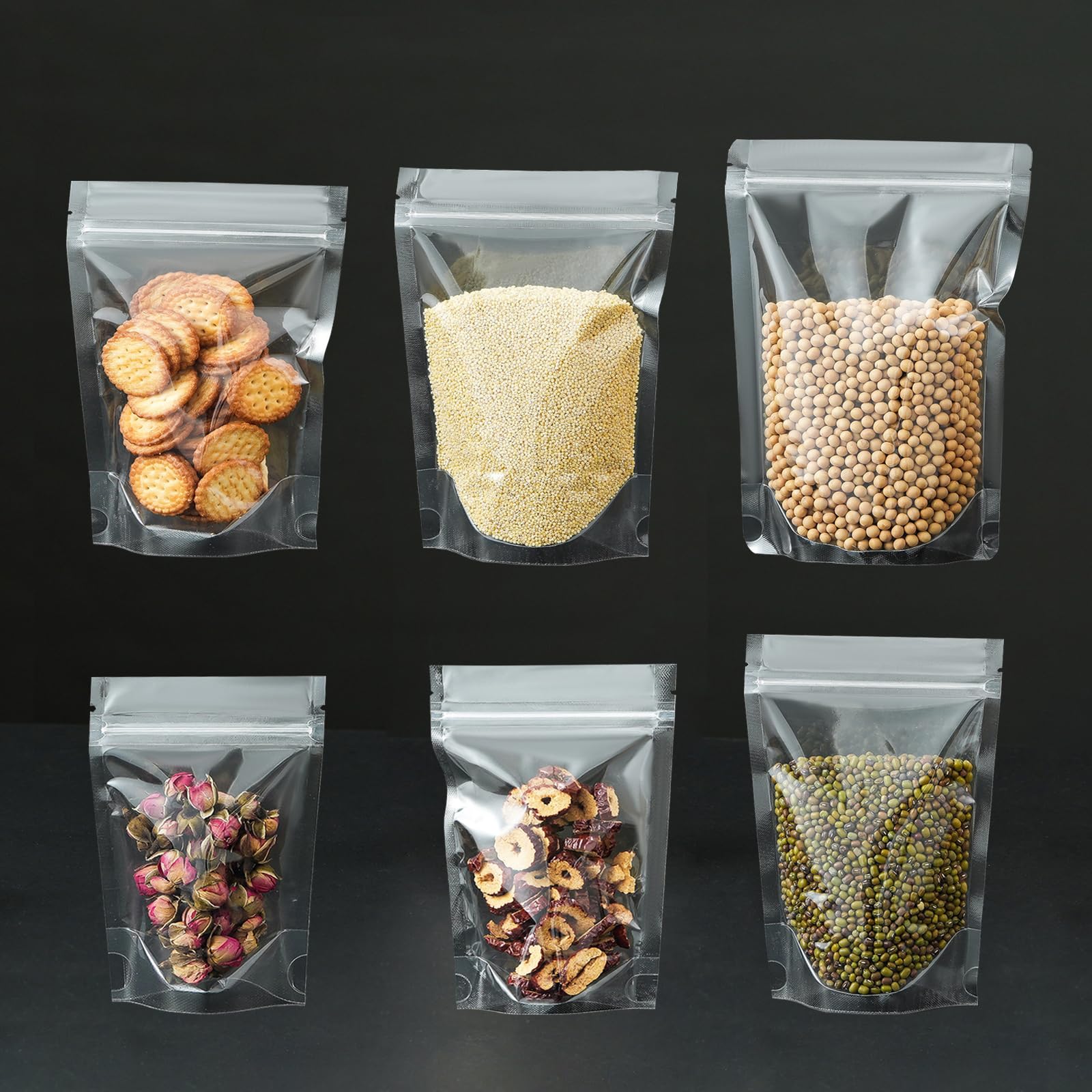 50 Pcs Resealable Packaging Bags, clear stand up food pouch bags with resealable lock seal zipper for Packaging Products,Nuts,Snack,Tea,Spices,Pet Food and Soaps (4.7x6.7inch)